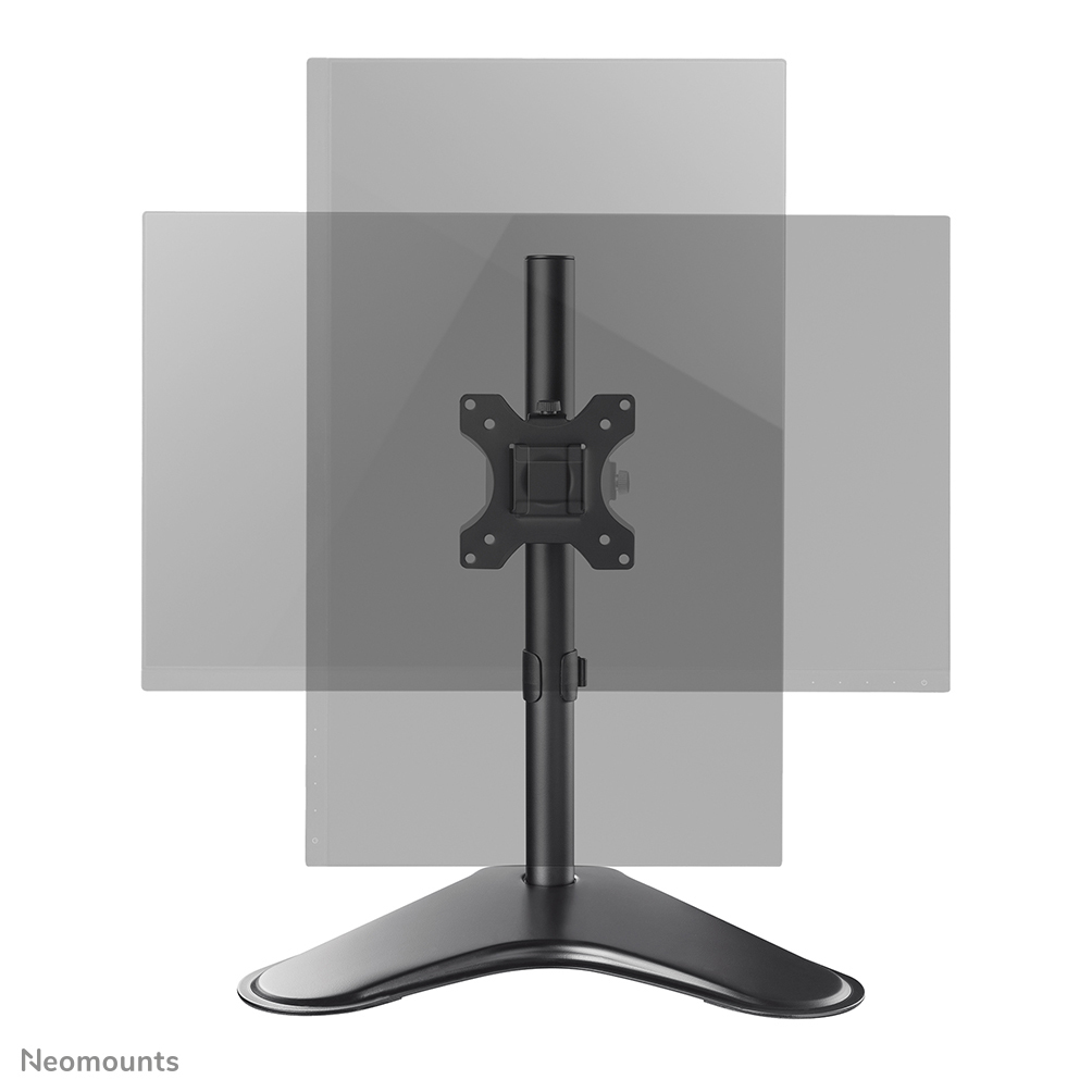 A black monitor stand with an adjustable pole and VESA mount on an oval base.