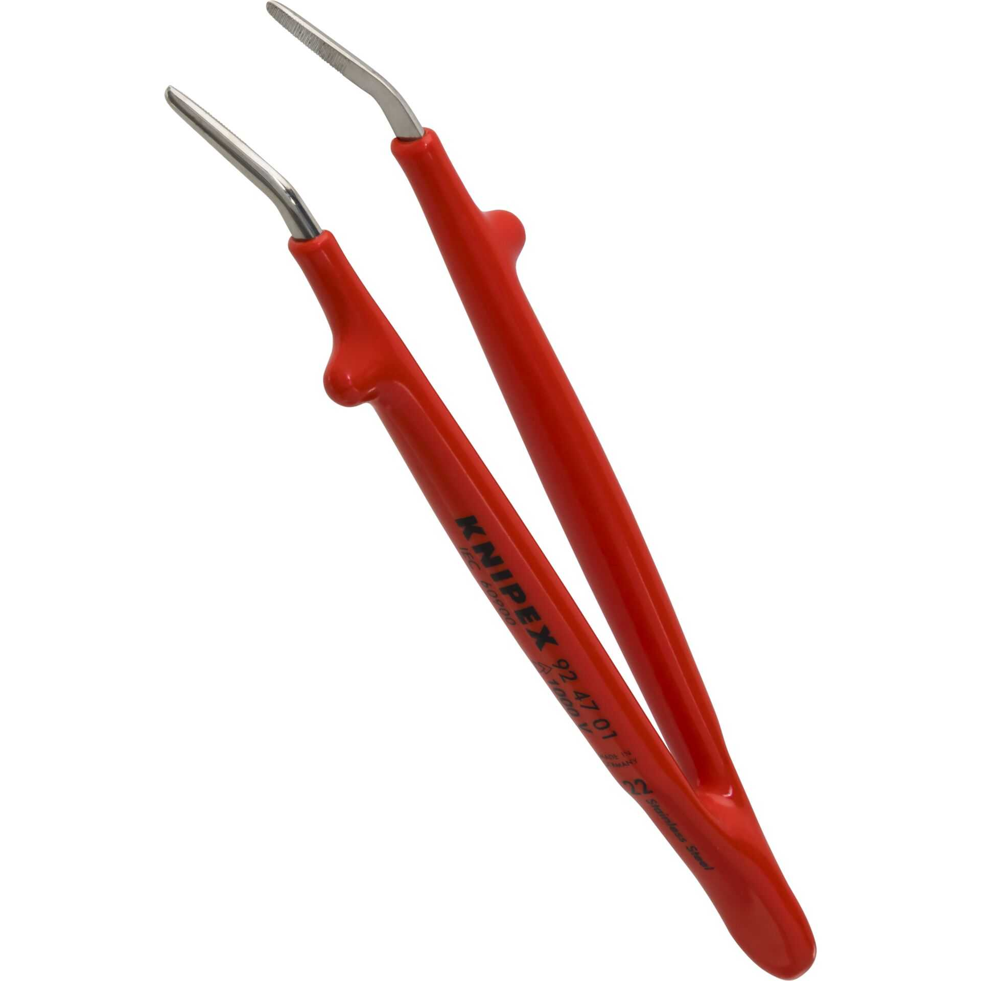 Alicates rojos aislados con puntas curvas y marca KNIPEX.