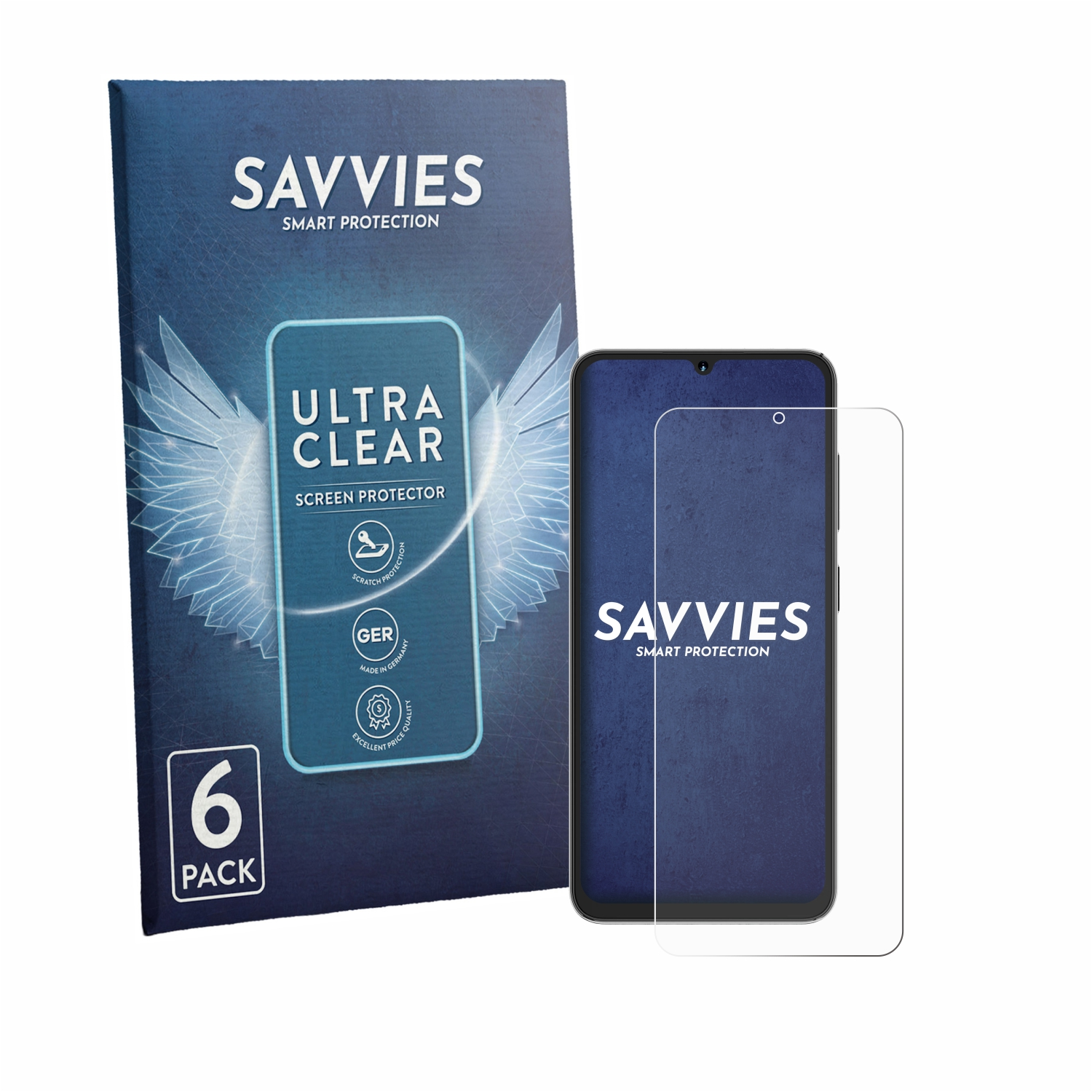 Savvies Ultra Clear Displayschutzfolie, 6er Pack, für Smartphones.