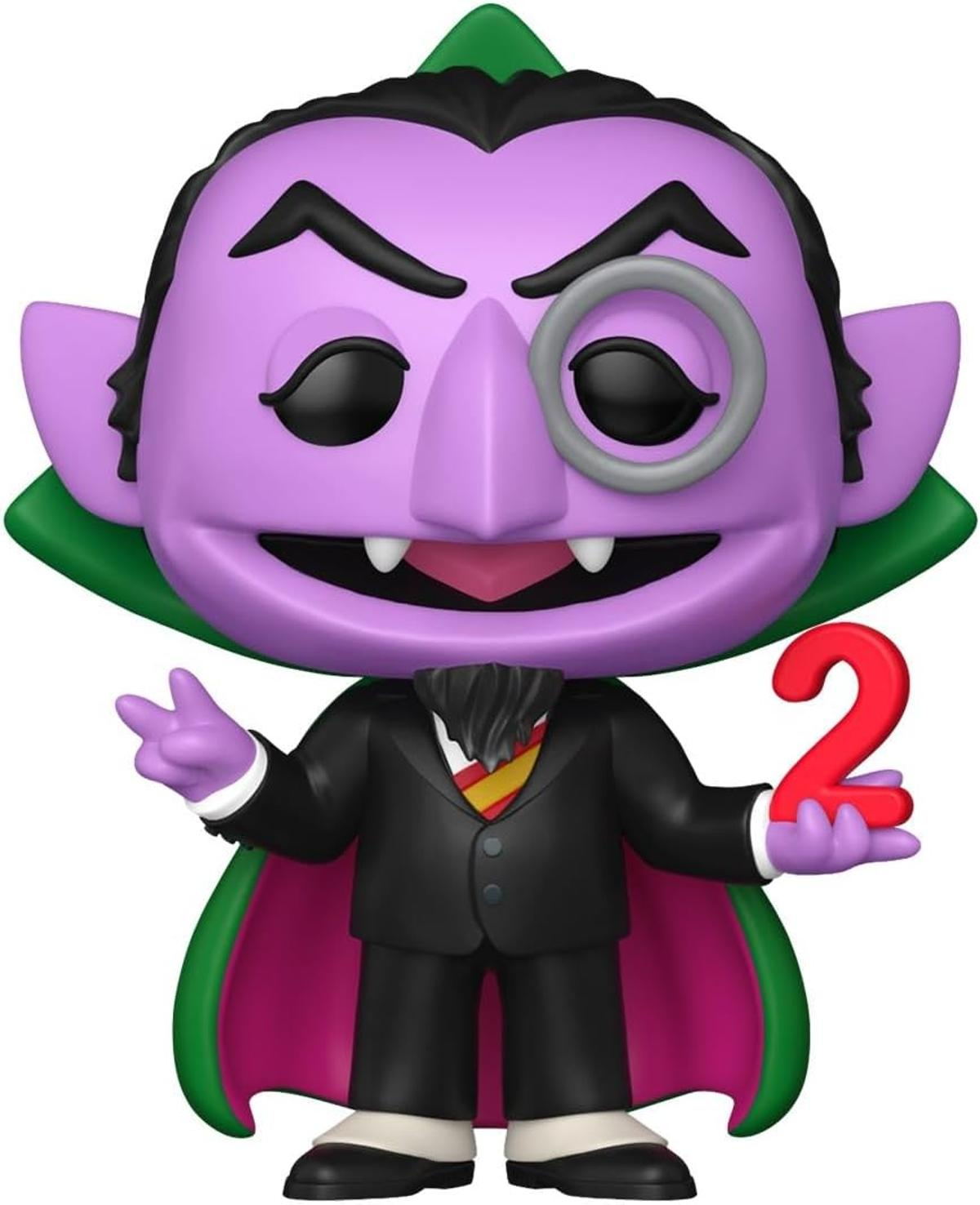 Figura morada con monóculo y capa sostiene el número 2.