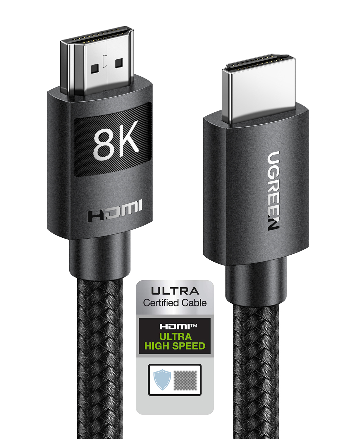UGREEN logolu bir adet 8K ibareli iki HDMI kablosu.