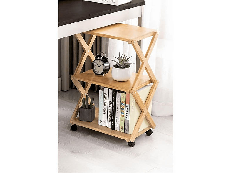 DIGITHOME DB-0023 Bambu 3 Raflı Tekerlekli Sehpa Düzenleyici Raf Çok Amaçlı Organizer Kahverengi