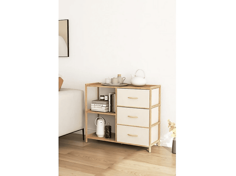 DIGITHOME DB-0017 Bambu 2 Raflı 3 Çekmeceli Dolap Çok Amaçlı Düzenleyici Organizer Şifonyer Kahverengi