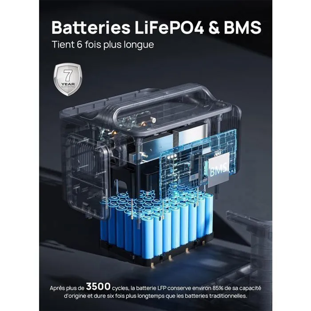 Batería LiFePO4 con BMS, garantía de 7 años.