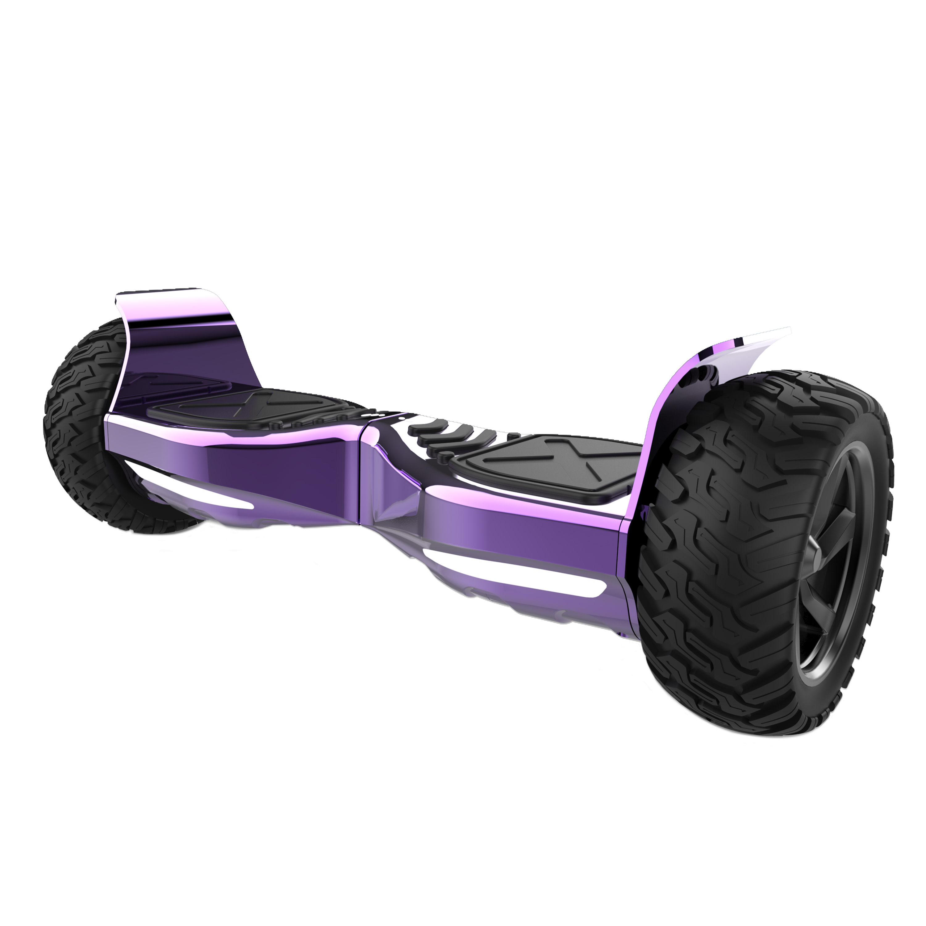 Een paars hoverboard met brede banden op witte achtergrond.