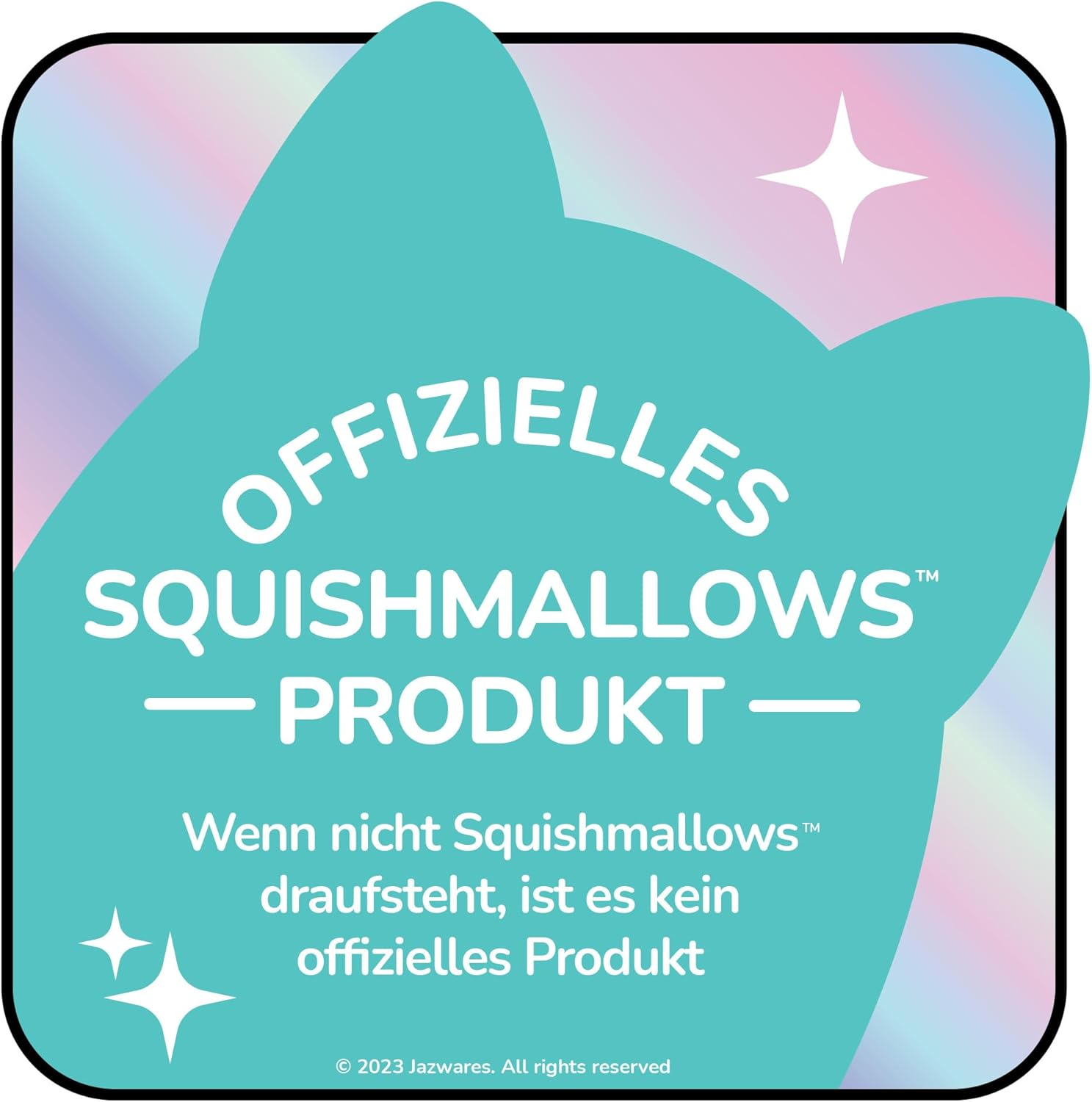 Logo ufficiale prodotto Squishmallows con testo e stelle.