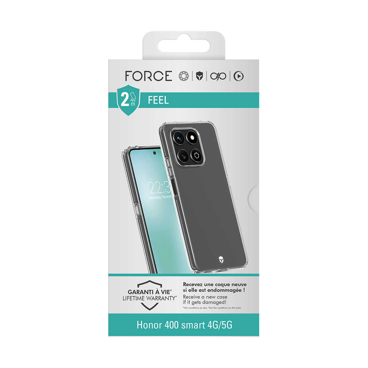 Verpackung für eine transparente Handyhülle für Honor 400 smart 4G/5G.