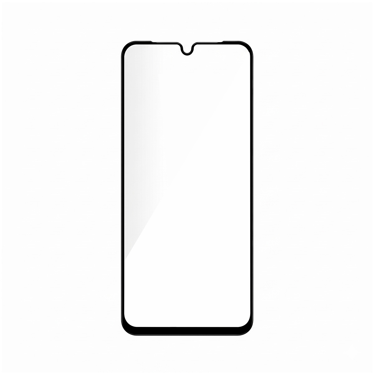 Un protector de pantalla negro para un smartphone con muesca para el auricular.