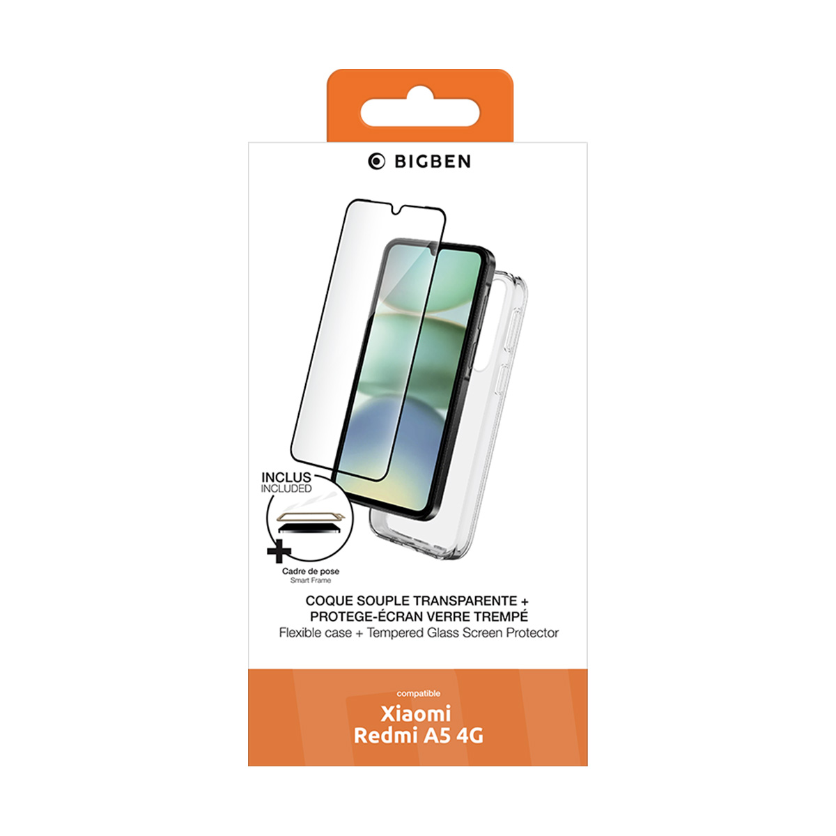 Embalaje de funda flexible y protector de pantalla para Xiaomi Redmi A5 4G.