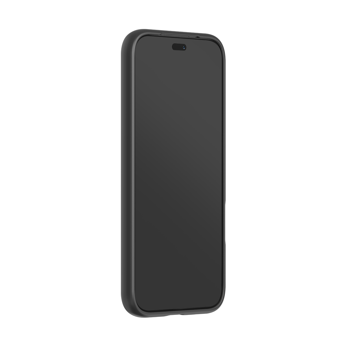 Un smartphone negro con pantalla oscura y muesca arriba.