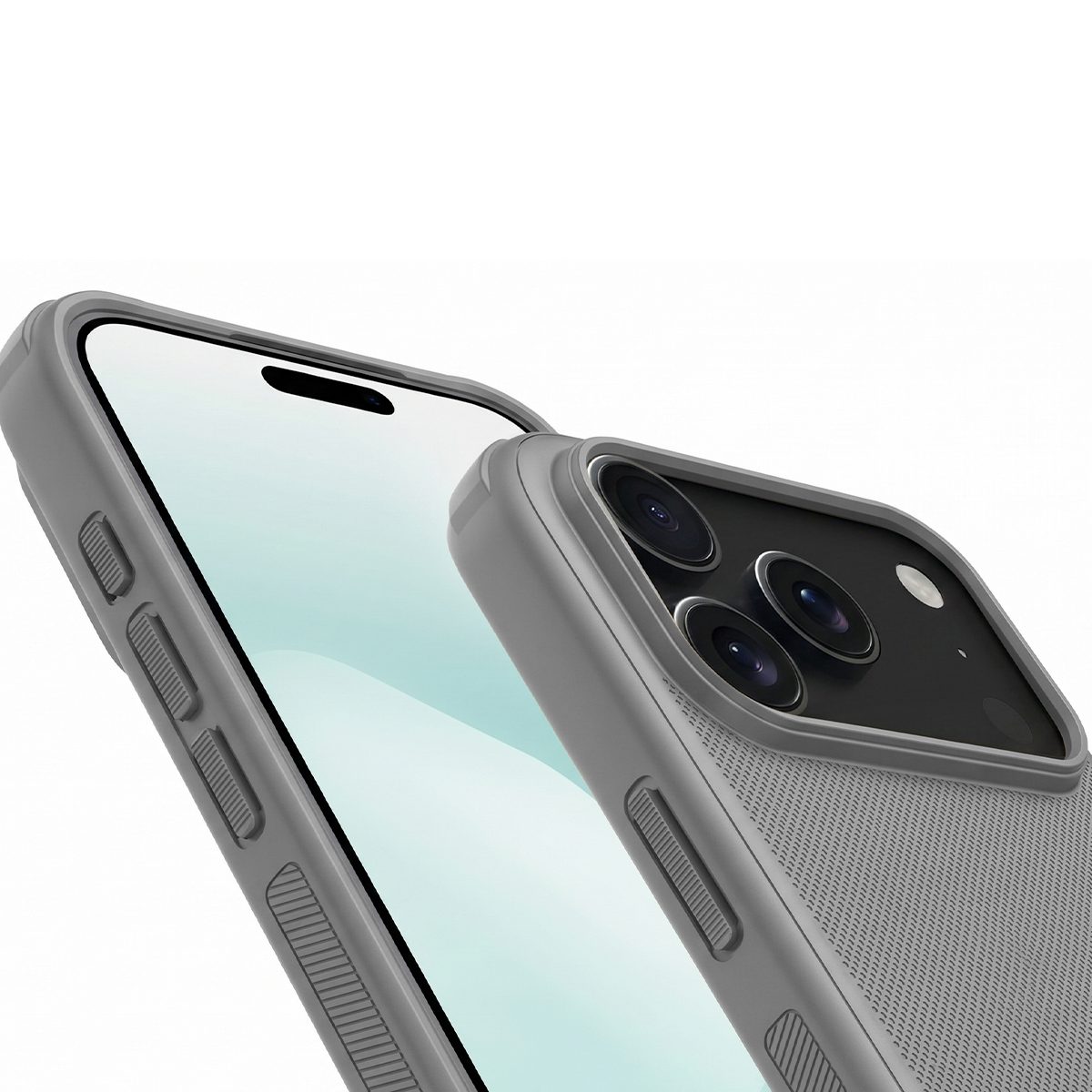Graues Handy mit drei Kameras und einem silbernen Bildschirm.