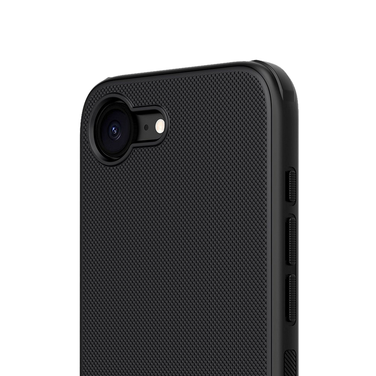 Schwarzes Handy mit Textur auf der Rückseite und Kameramodul.