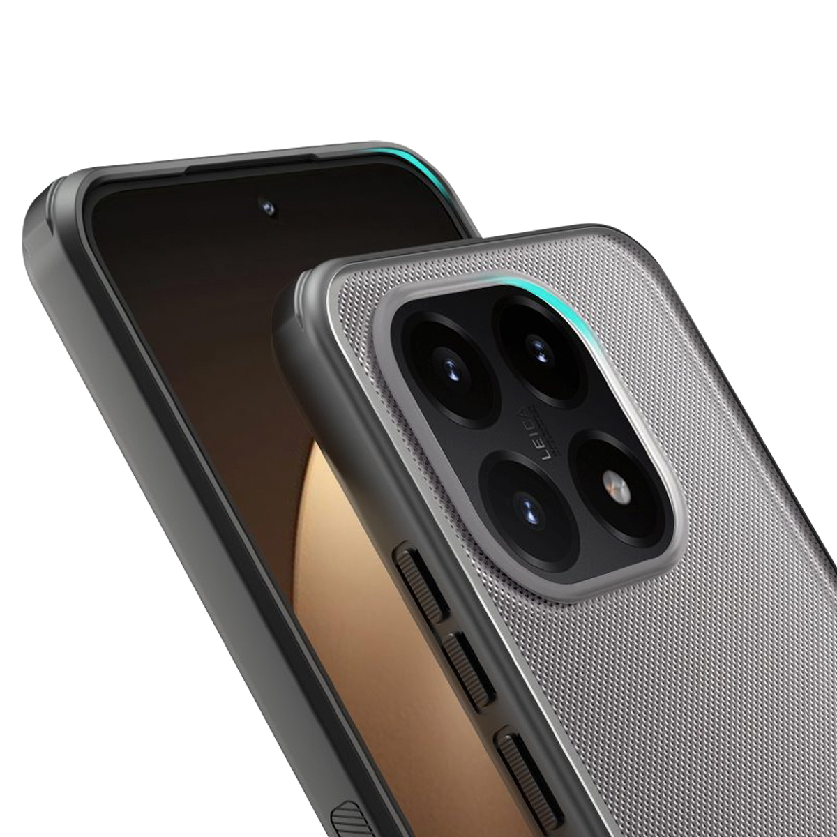 Nahaufnahme eines transparenten Handy-Schutzcovers mit Kamera-Array.