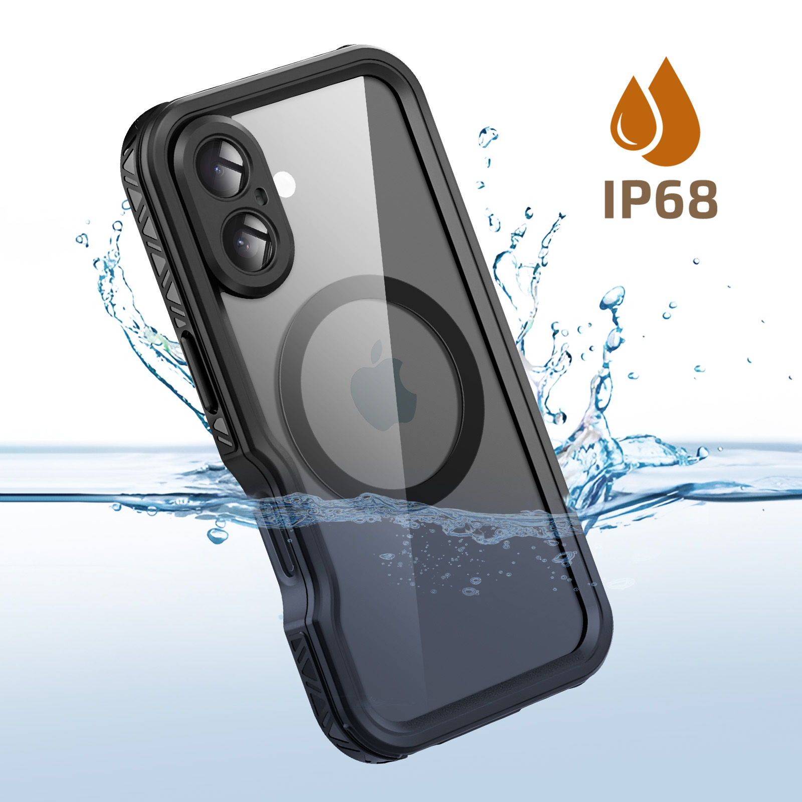 Wasserdichtes Handyhülle mit IP68 Bewertung, unter Wasser mit Spritzern.