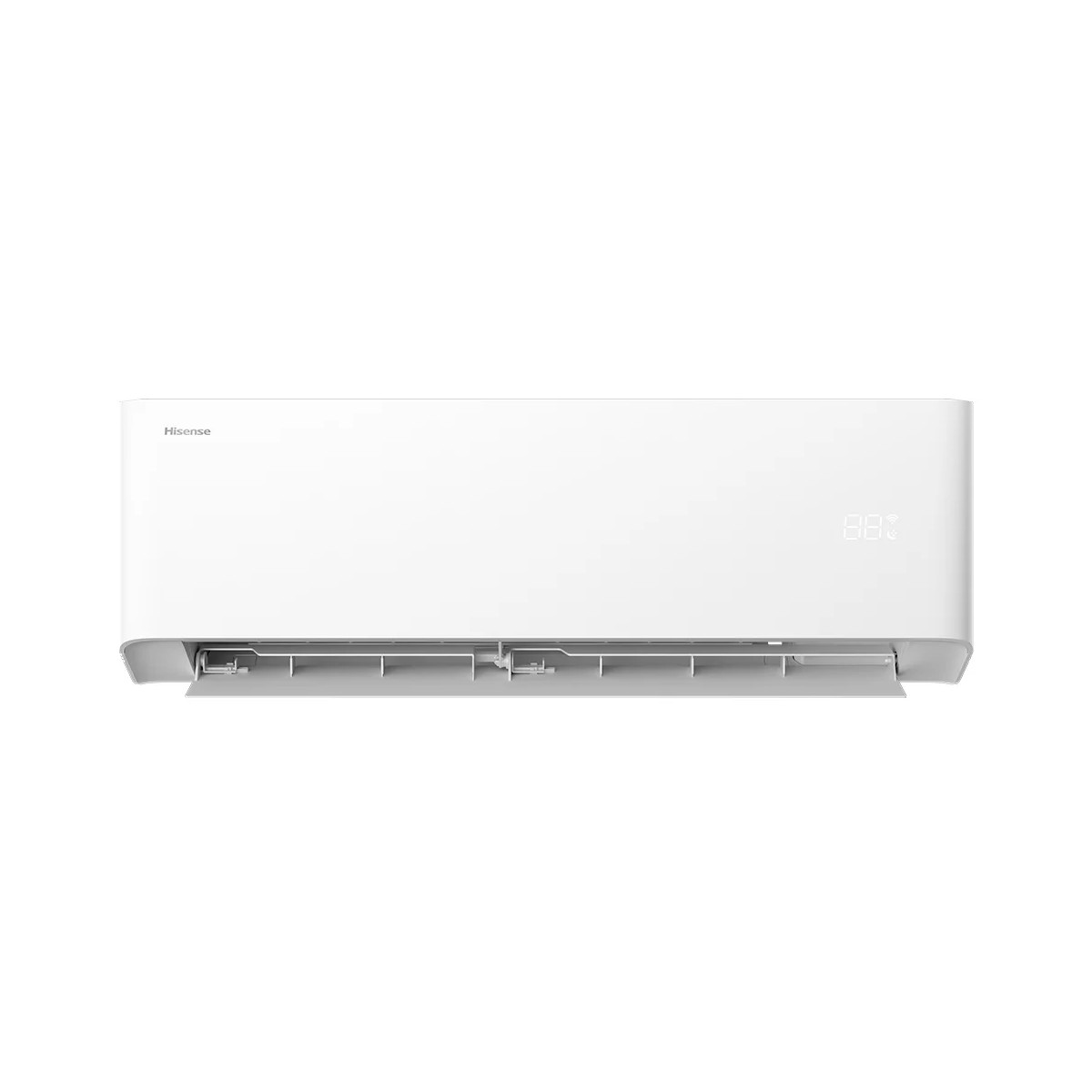 Un condizionatore Hisense bianco con display digitale.