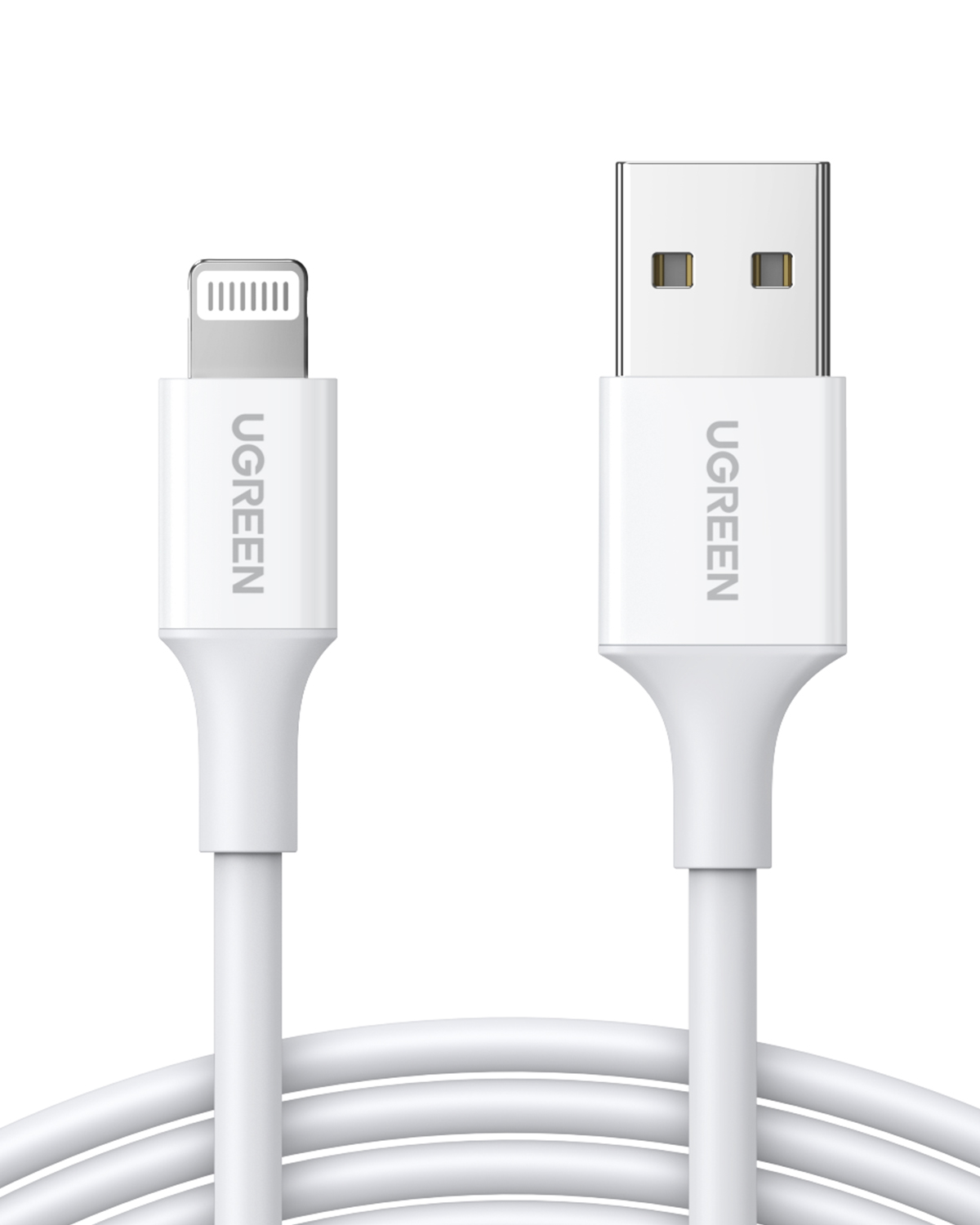 Metal konektörlü beyaz UGREEN Lightning - USB kablosu.