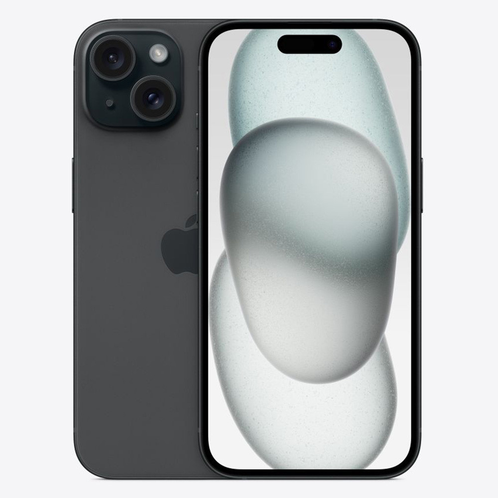 Ciemnoszare iPhone z podwójnym aparatem i logo Apple z tyłu.