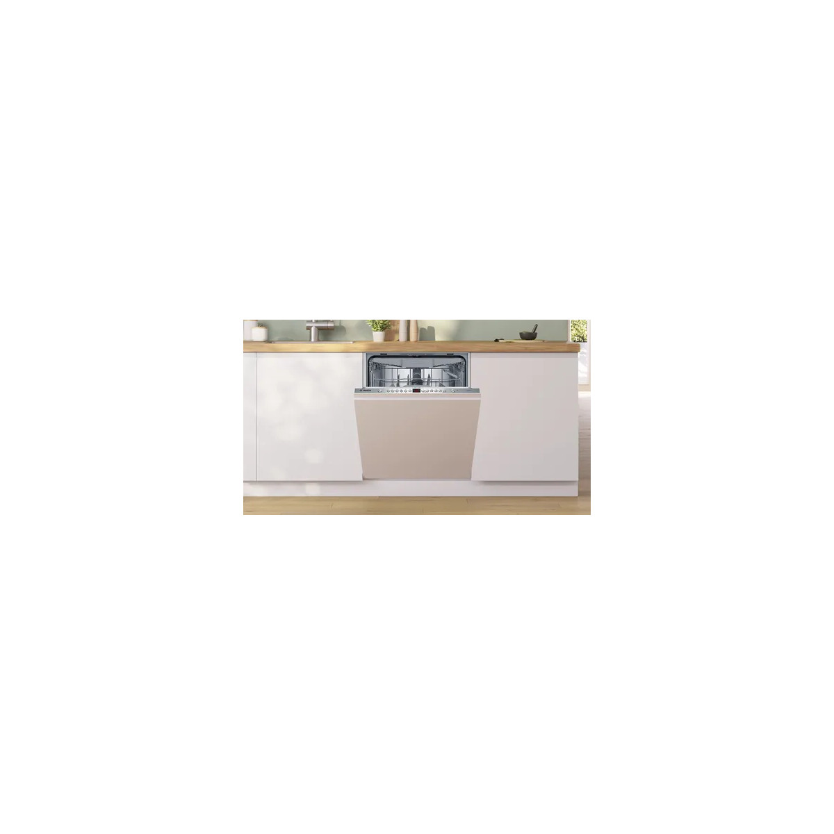 Lavastoviglie da incasso con frontale aperto in cucina moderna.
