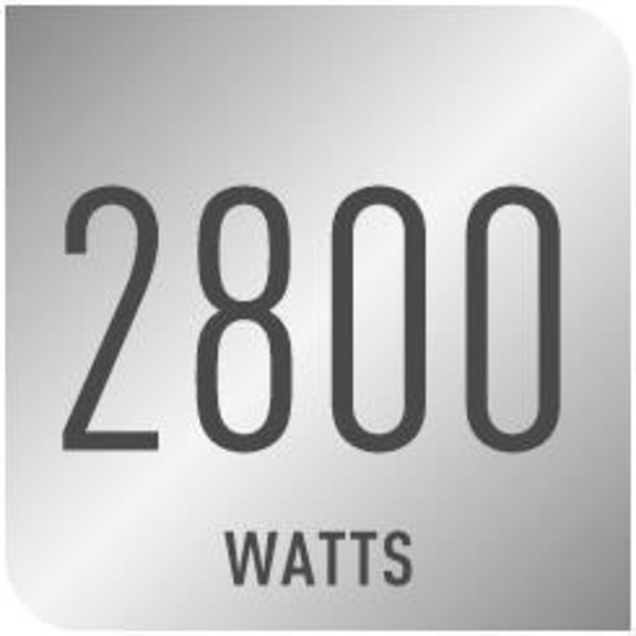 2800 Watt Leistung auf silbernem Hintergrund.