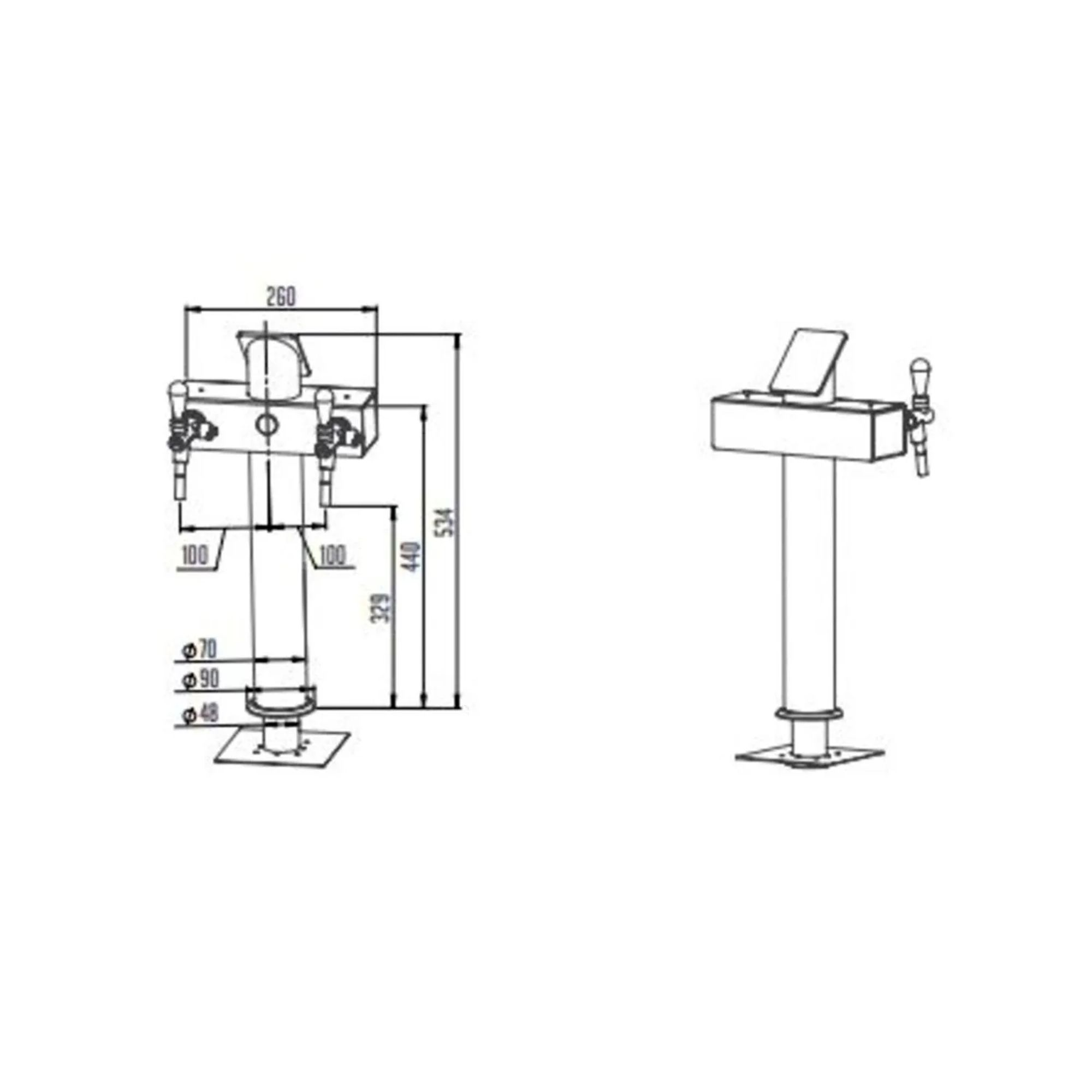 Dessin technique d'une machine distributrice avec dimensions.