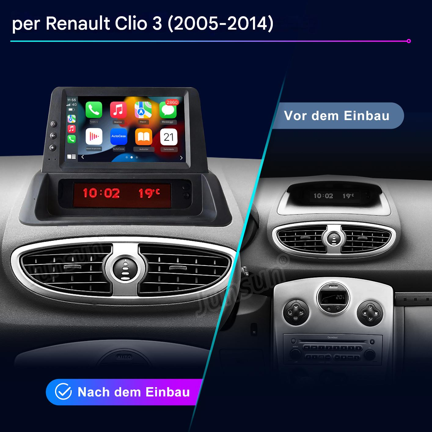 Confronto prima/dopo di una autoradio in una Renault Clio 3 (2005-2014).