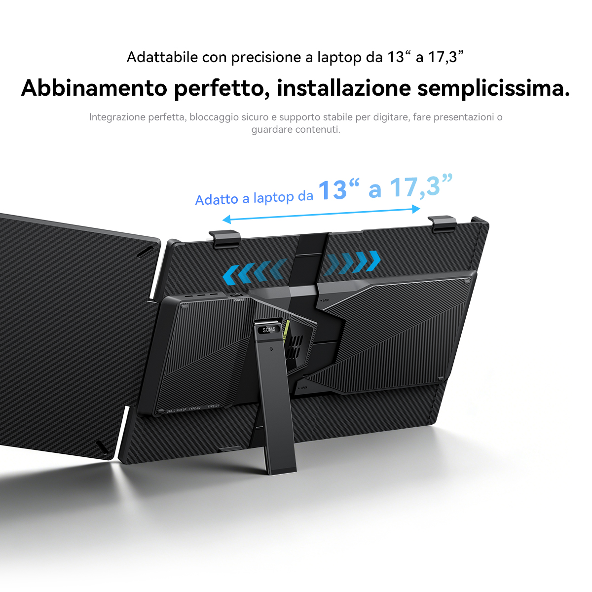 Retro di un supporto pieghevole per laptop, per 13-17,3".