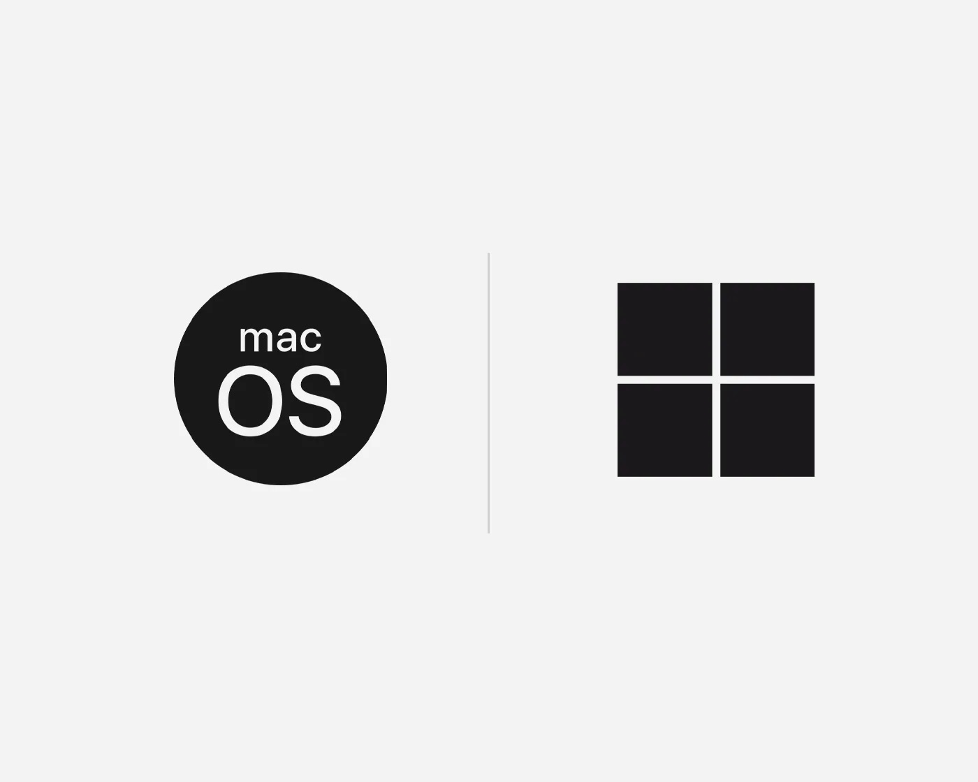 Logo macOS po lewej, logo Windows po prawej na szarym tle.