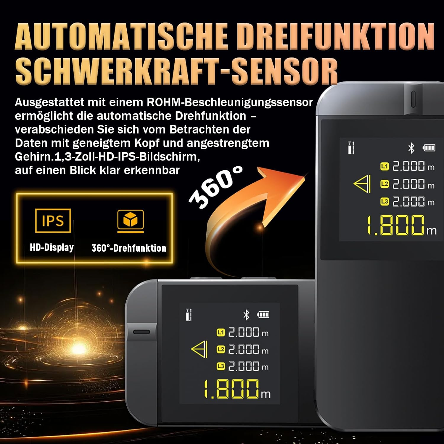 Ein Messgerät mit HD-IPS-Display und 360-Grad-Drehfunktion.