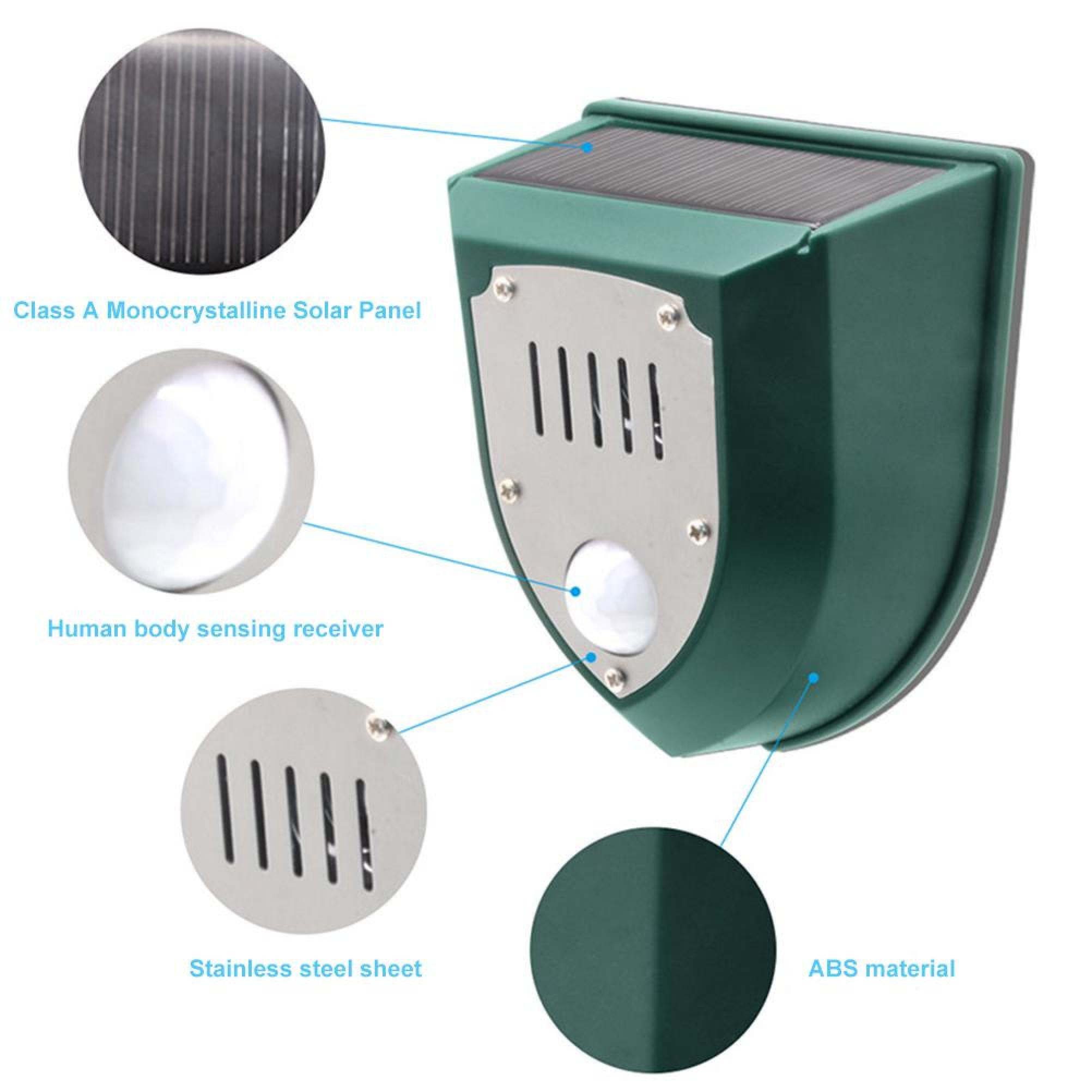 Grünes Gerät mit Solarpanel, Sensor und Edelstahlblech.