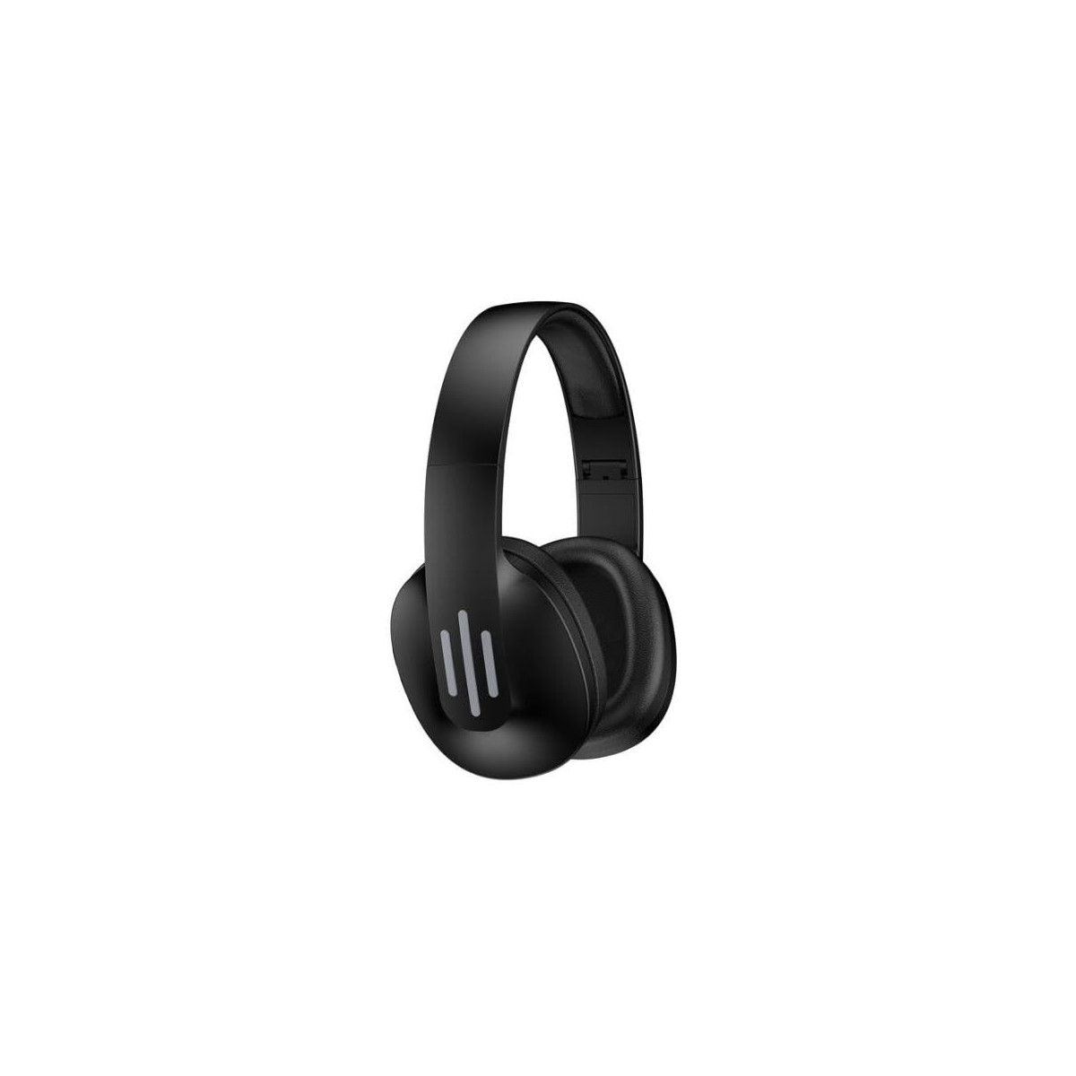 Cuffie nere over-ear su sfondo bianco con logo sull'auricolare.