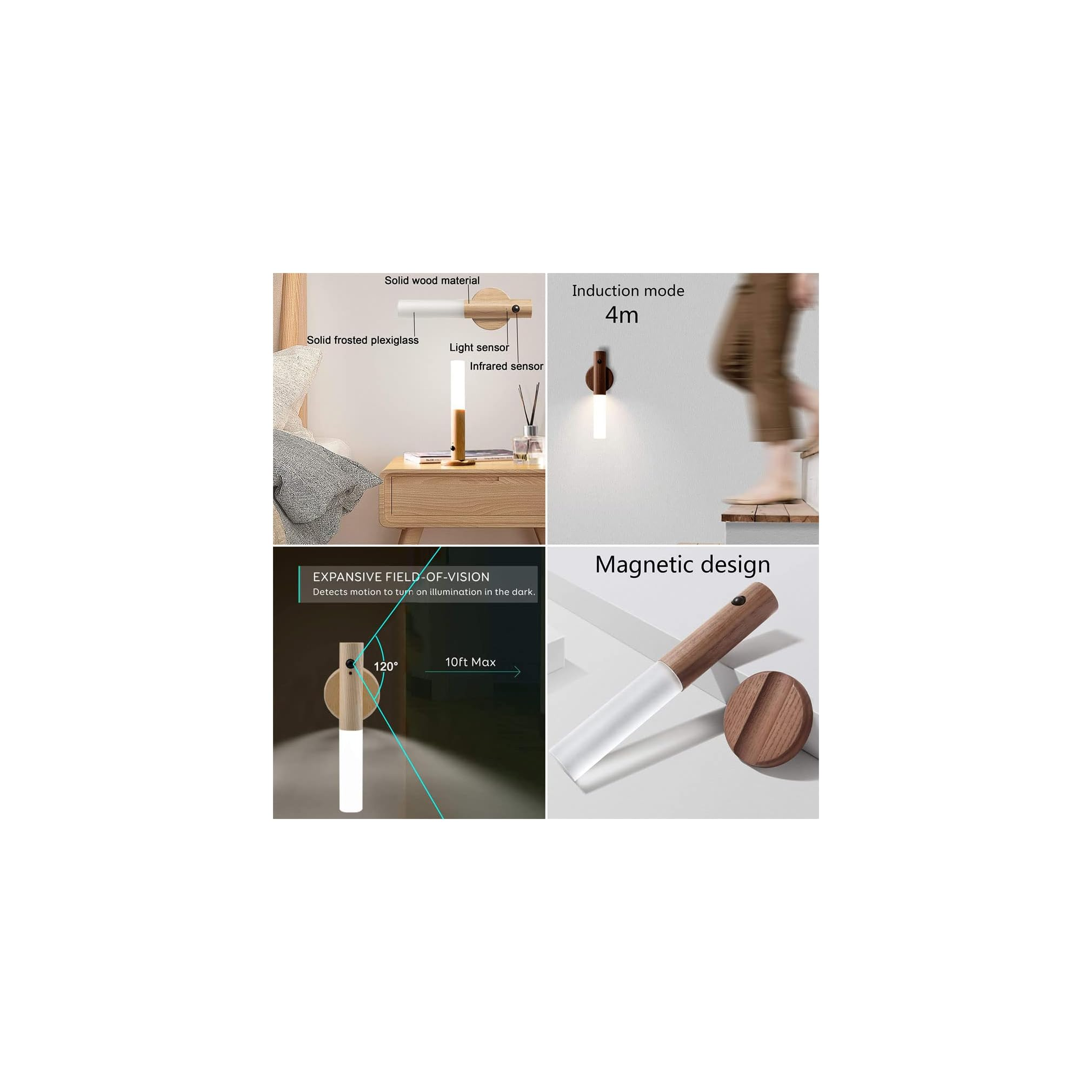 Ein Nachtlicht aus Holz und Milchglas mit Bewegungssensor.