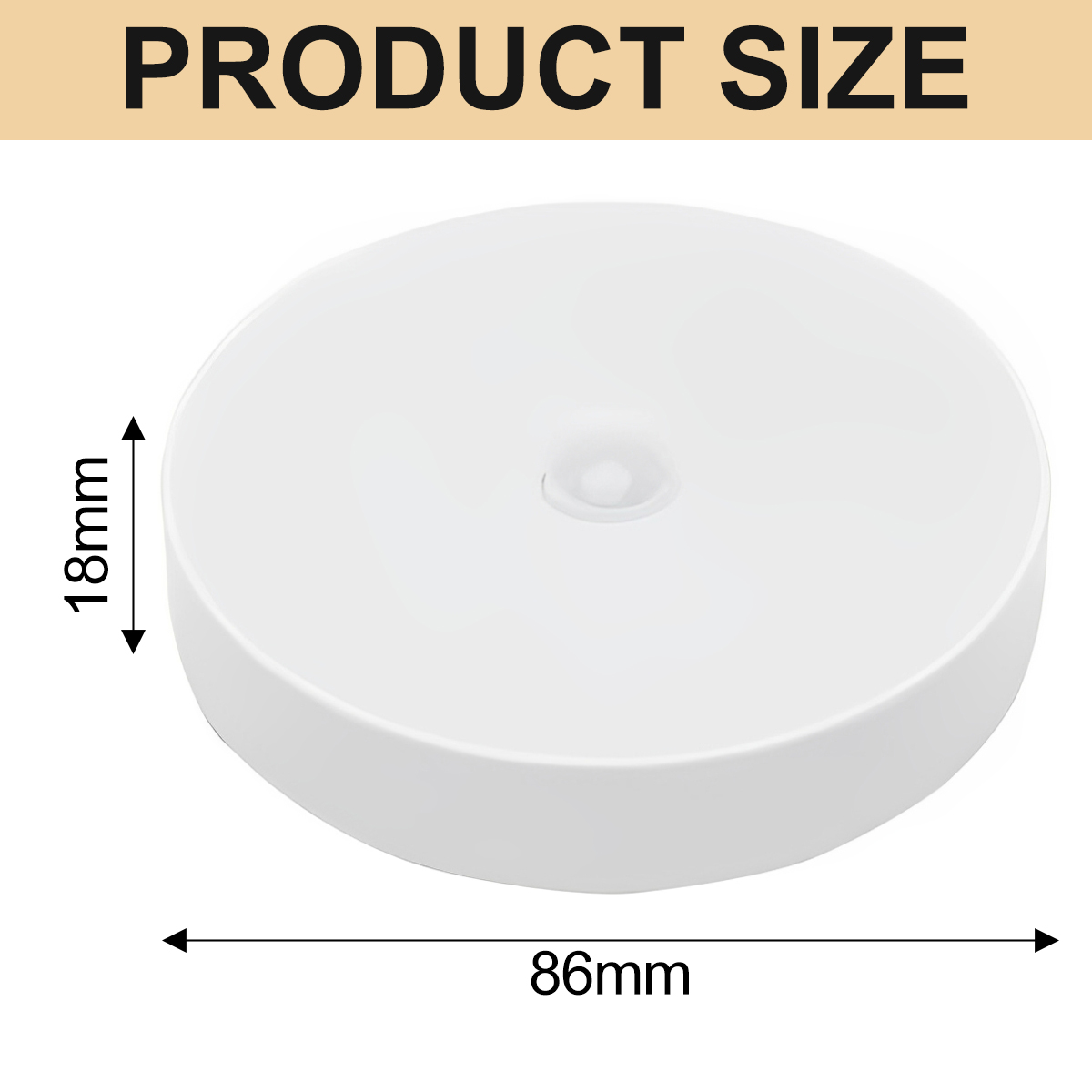 Weiße Scheibe, 86mm breit und 18mm hoch.
