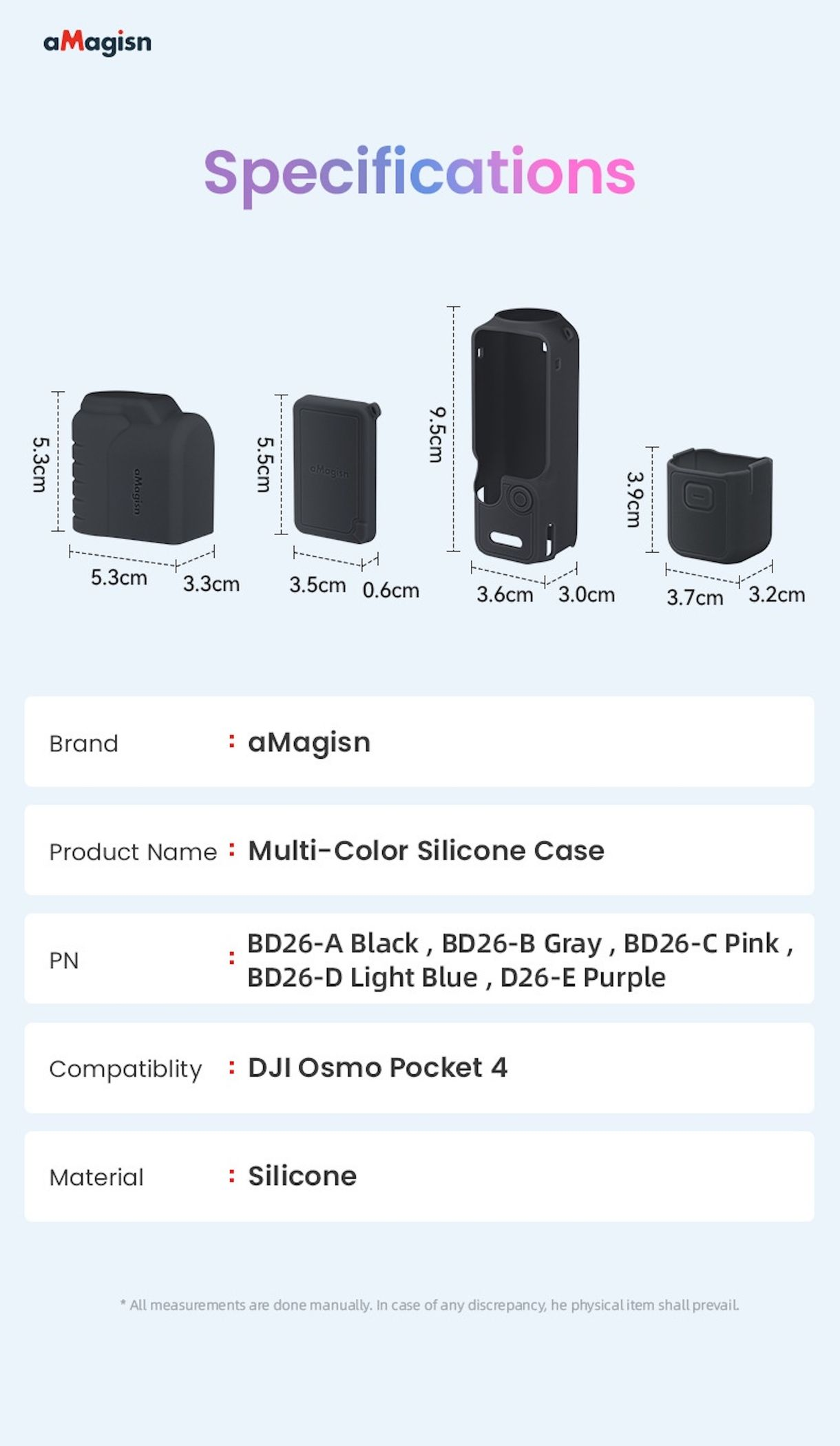 Spezifikationen für aMagisn Silikonhüllen für DJI Osmo Pocket 4.