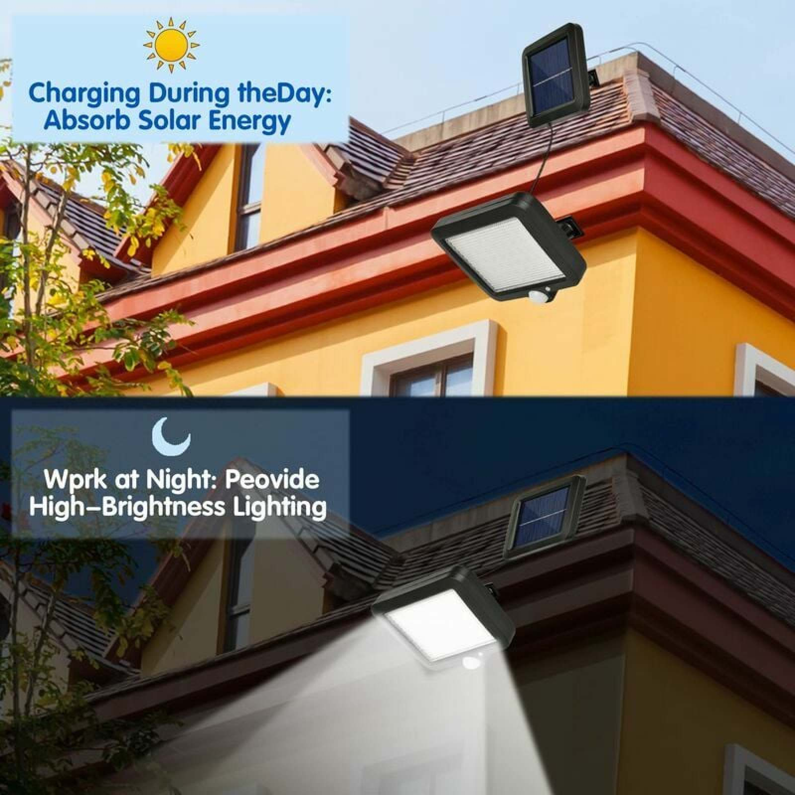 Solarleuchte am Haus: Lädt tagsüber, leuchtet nachts hell.