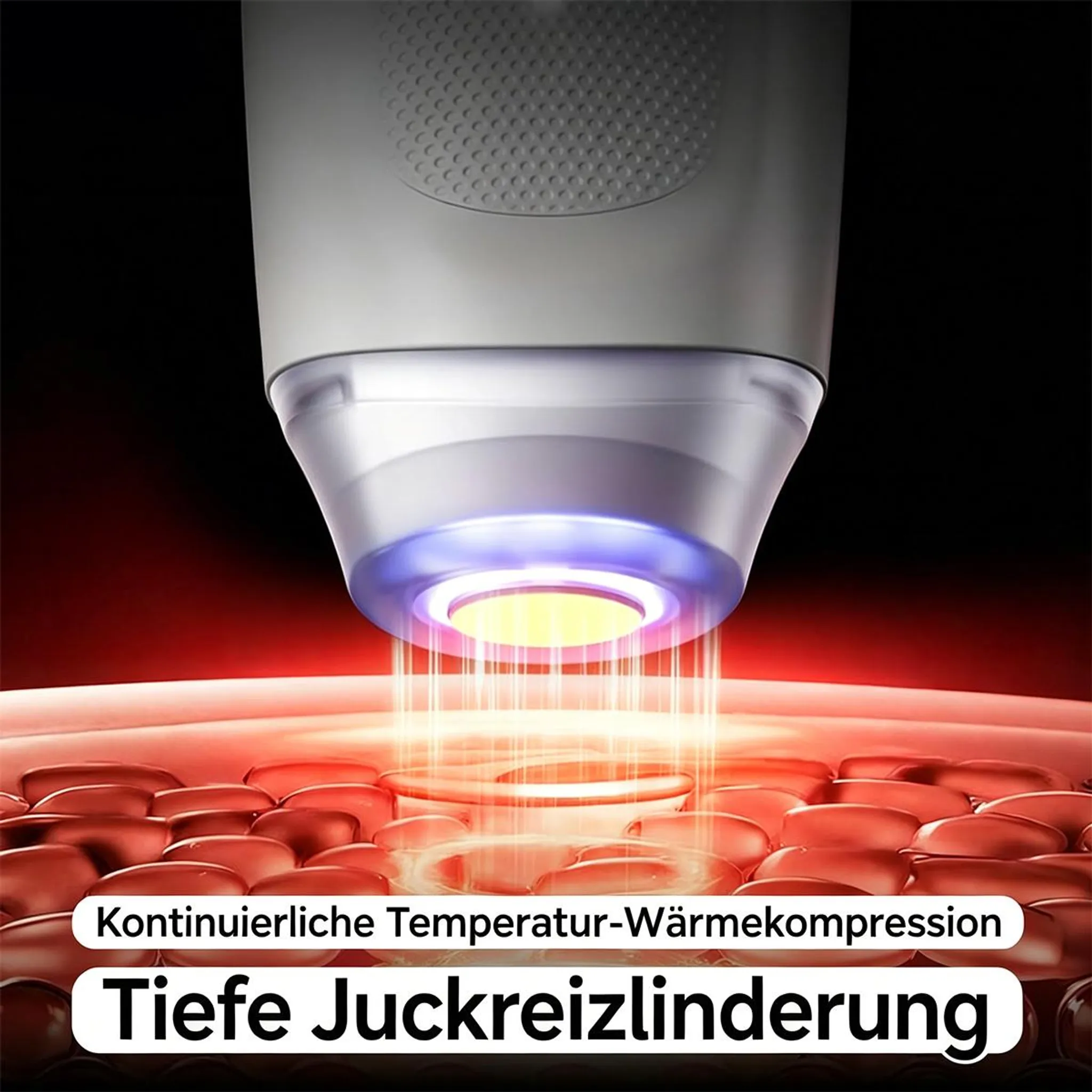 Gerät mit blauer und gelber LED-Beleuchtung auf Hautschichten.