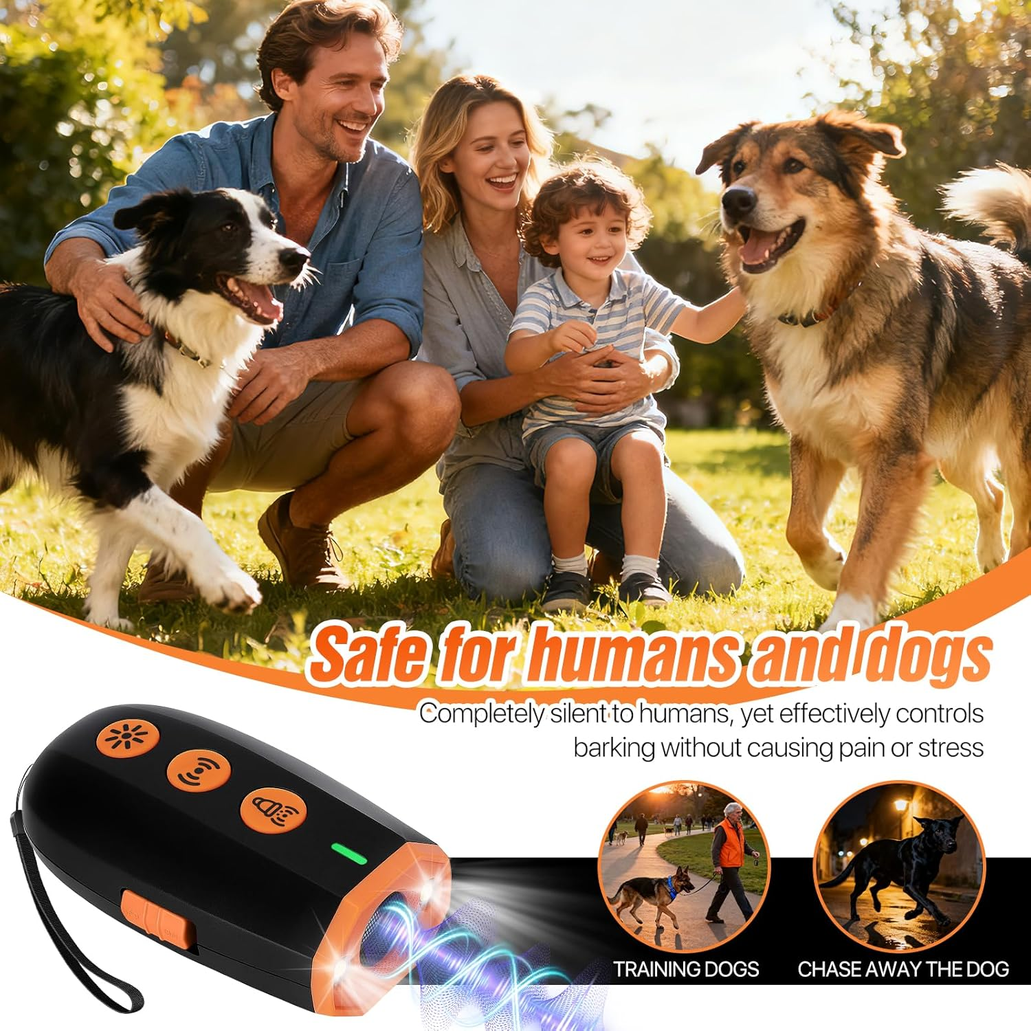 Familie und Hunde im Park mit einem Hundetrainingsgerät.