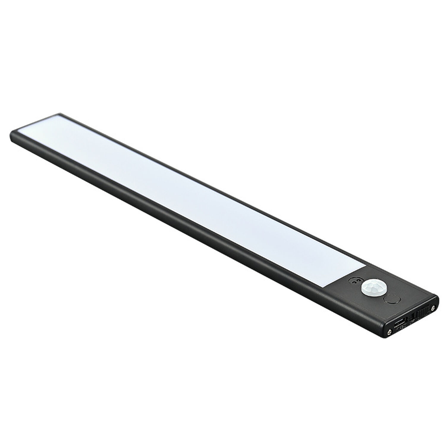 Schwarzer LED-Streifen mit Bewegungssensor und USB-Anschluss.