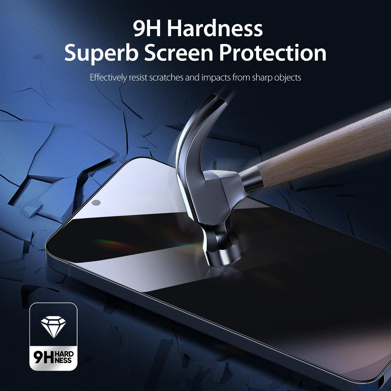 Ein Hammer trifft auf ein Smartphone-Display mit 9H Härteschutz.