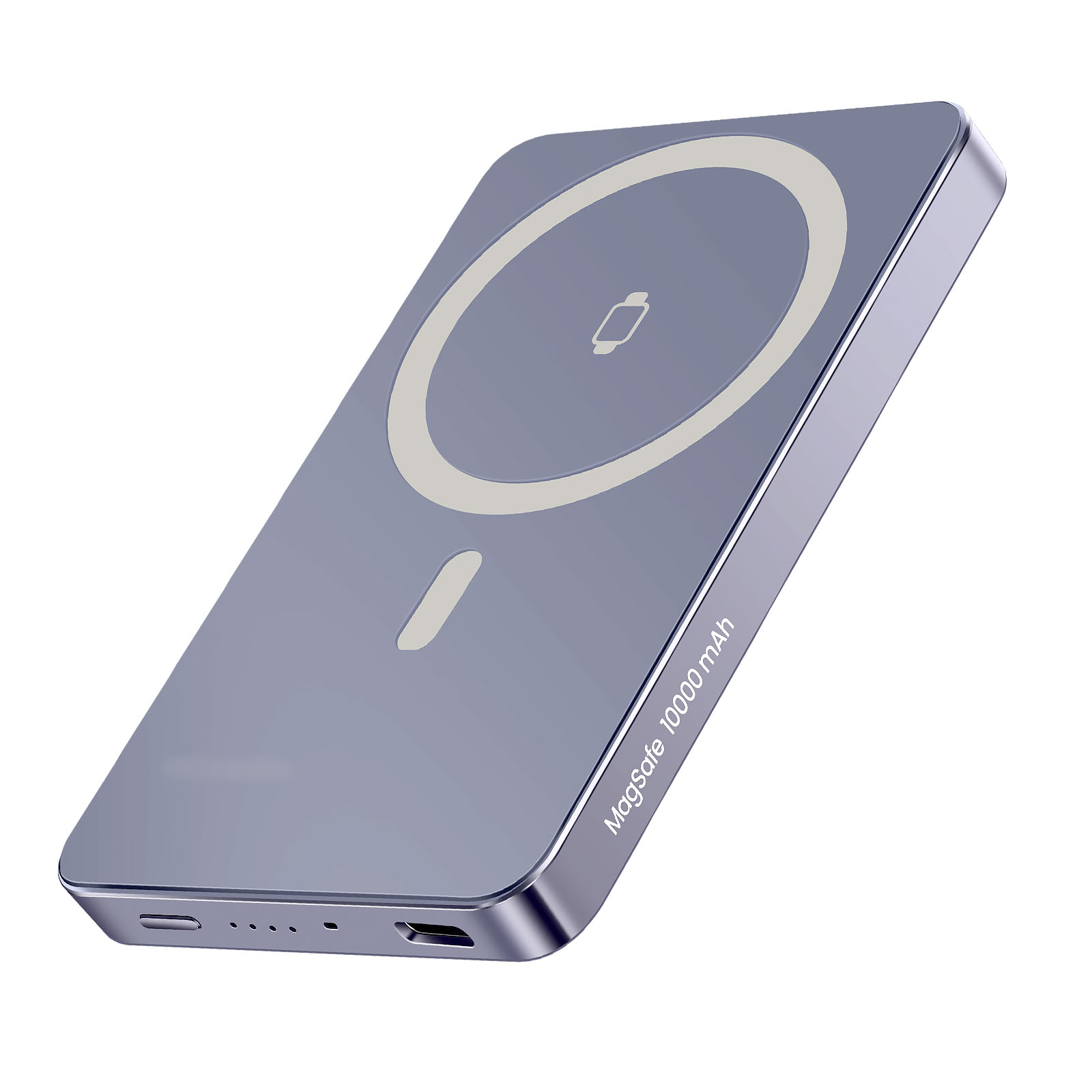 Ein grauer MagSafe Powerbank mit 10000 mAh und Ladeanzeige.