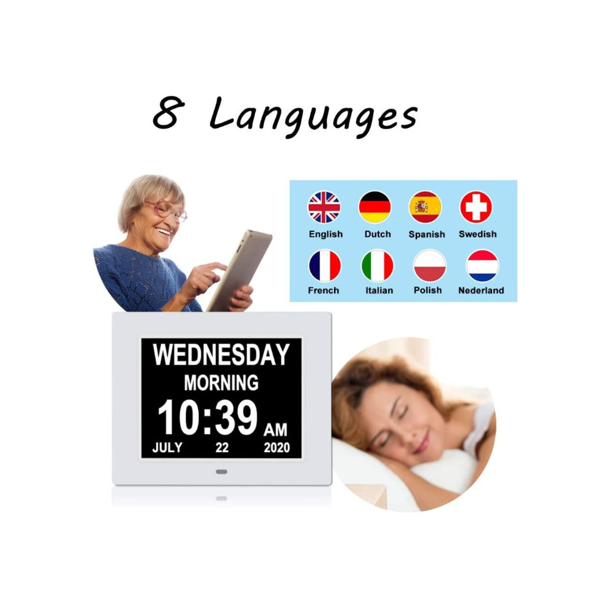Ein Digitalwecker zeigt Mittwoch, 10:39 Uhr, 22. Juli 2020 an.