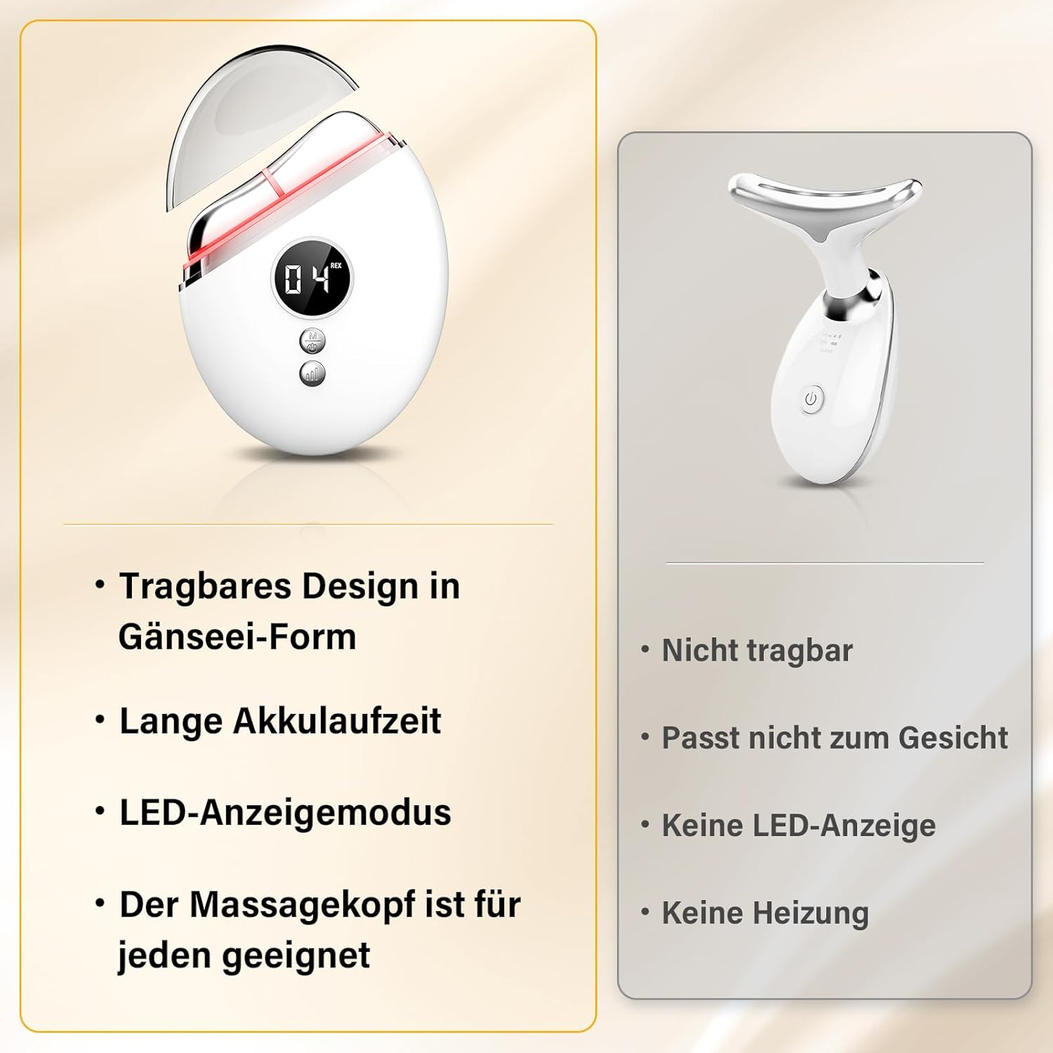 Weißer Gesichts-Massager mit LED-Anzeige und ein Hals-Massager.
