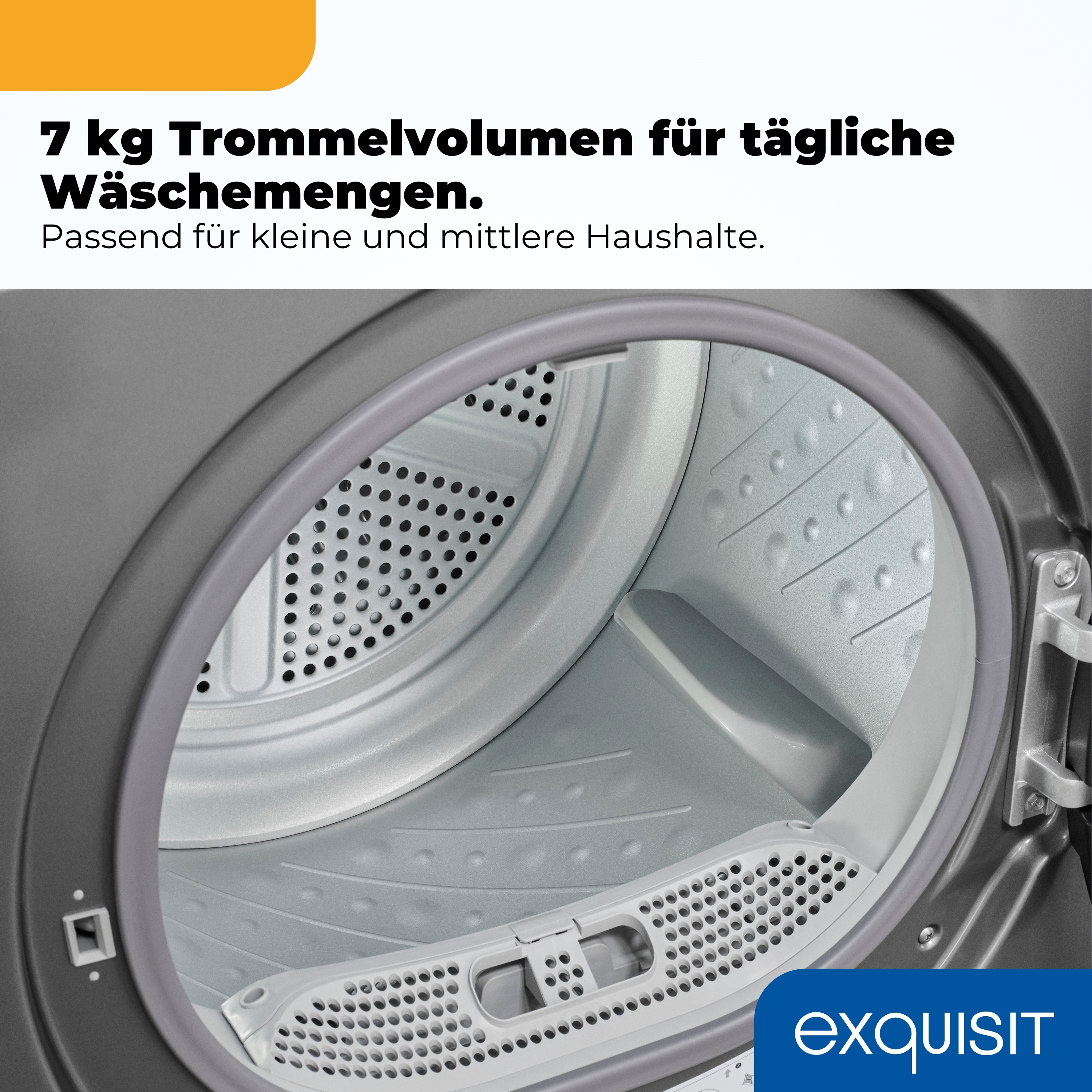 Graue Trommel einer Waschmaschine mit Ladeöffnung und Filter.