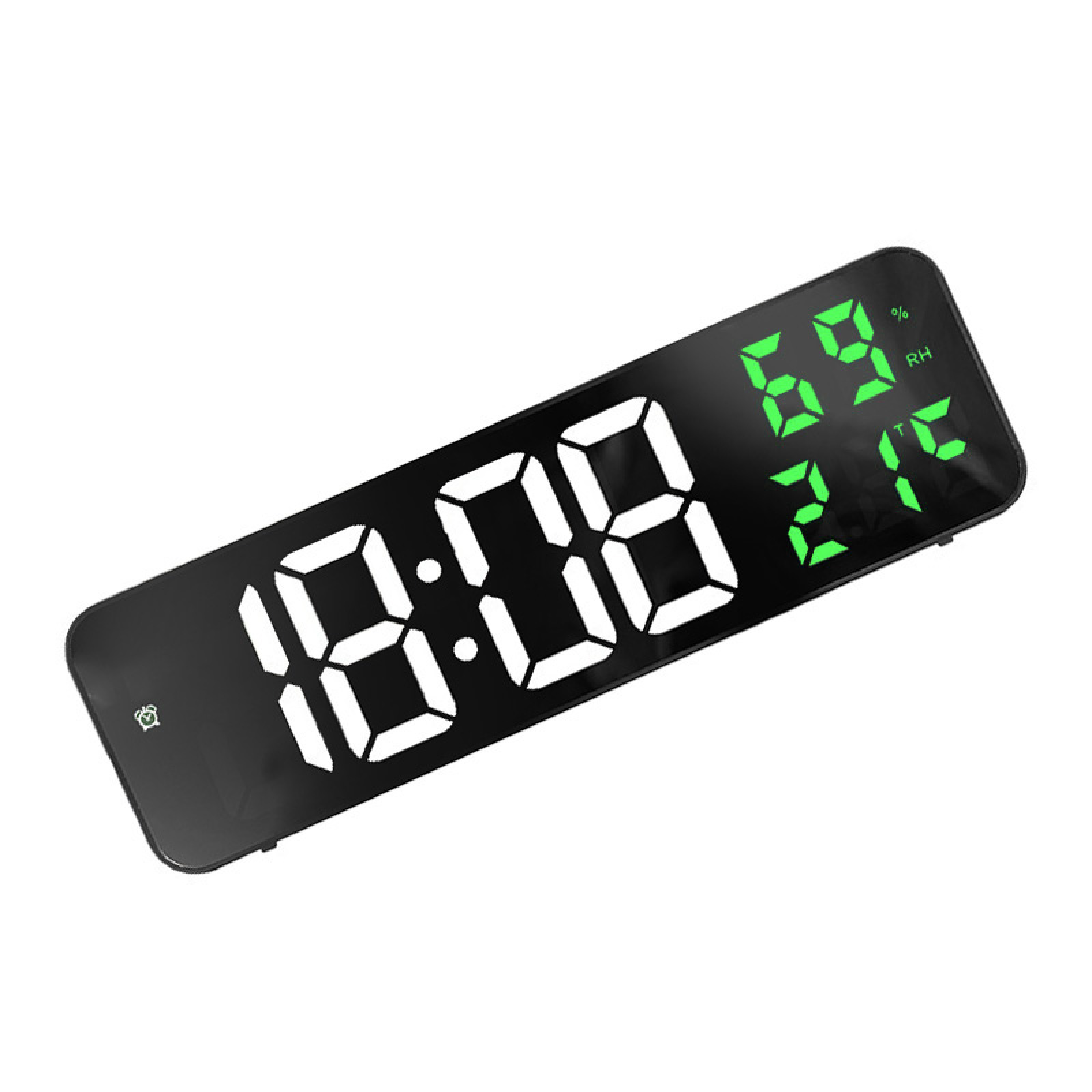 Digitaluhr zeigt 18:08 Uhr, 69% RH und 21C Temperatur.