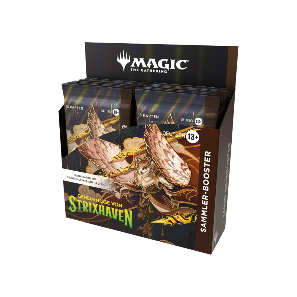 Magic: The Gathering Strixhaven Sammler-Booster Display mit Eulen-Motiv.