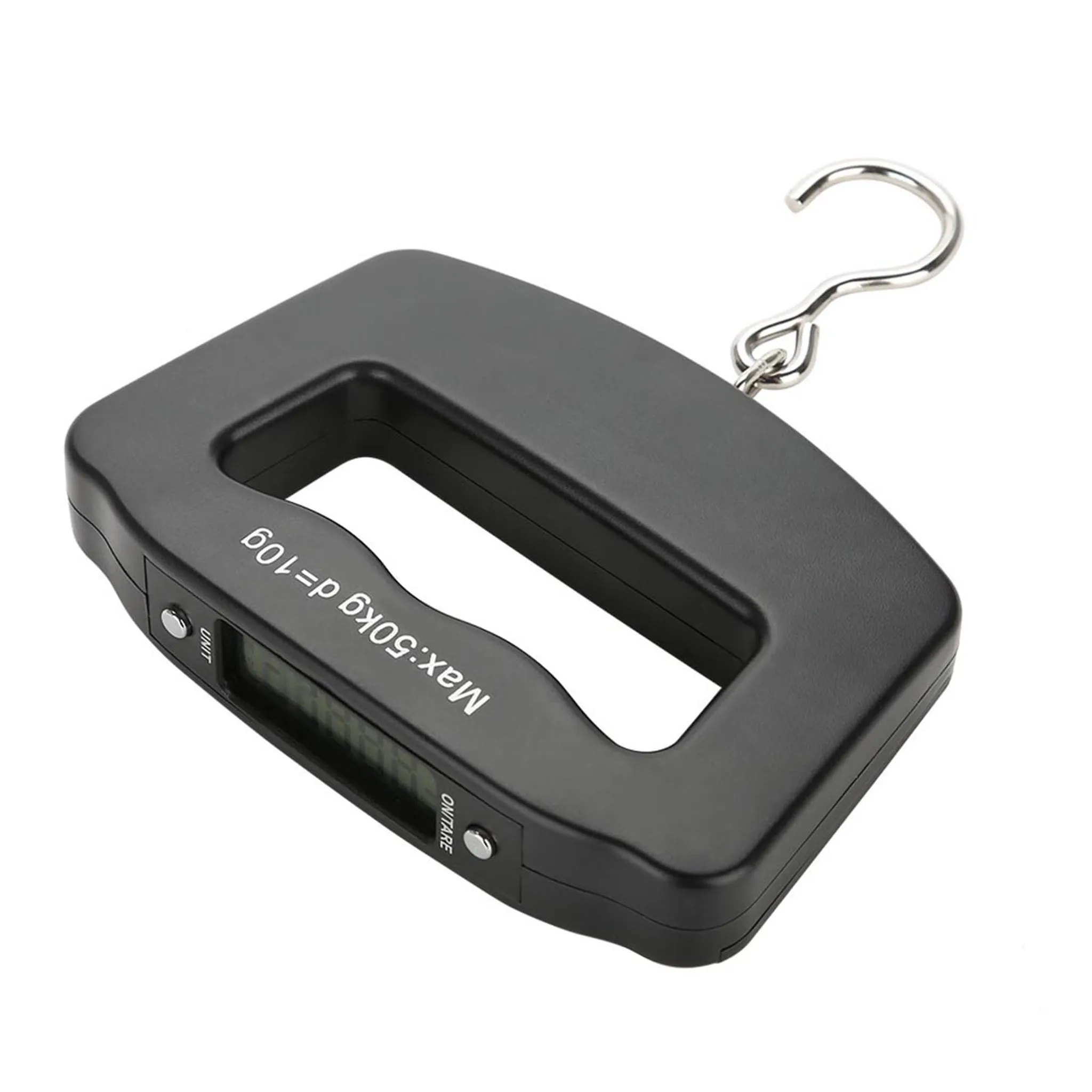 Schwarzer digitaler Hängebeschaller mit Haken und LCD-Display.