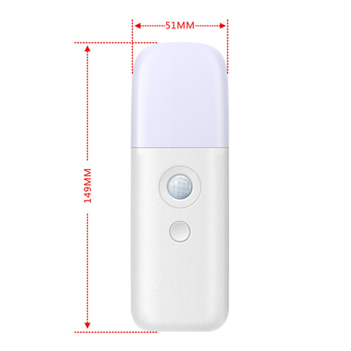 Ein weißer Nachtlichtsensor mit Abmessungen 149x51mm.