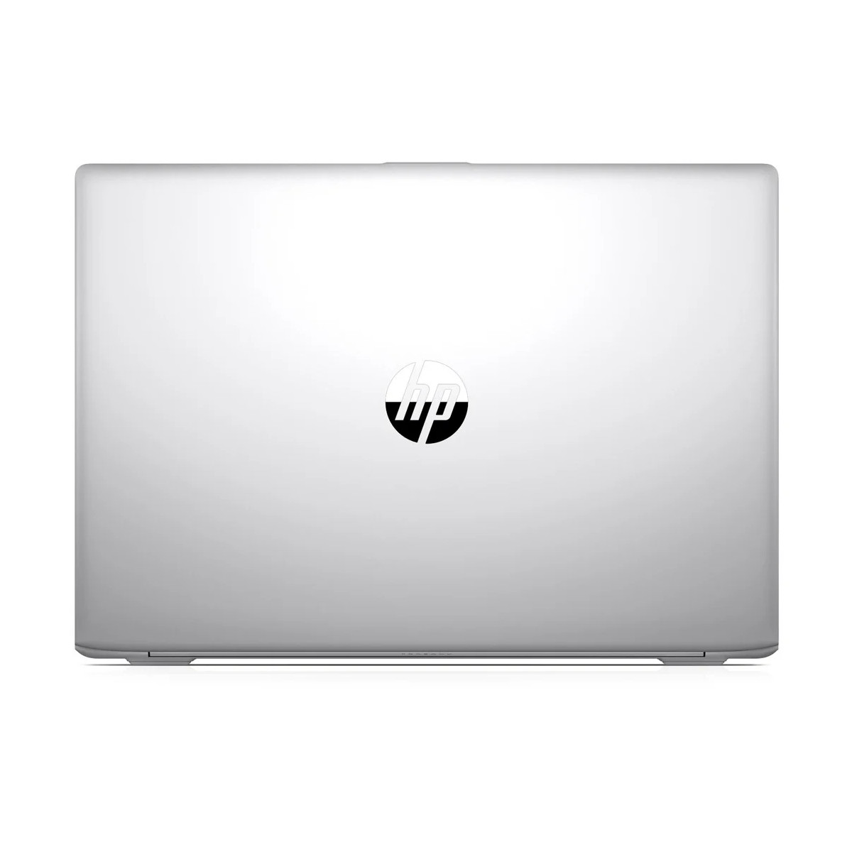 Geschlossener silberner HP Laptop mit Logo in der Mitte.