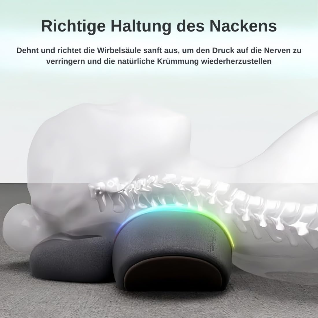 Eine Nackenstütze richtet die Wirbelsäule aus, um Nervendruck zu lindern.