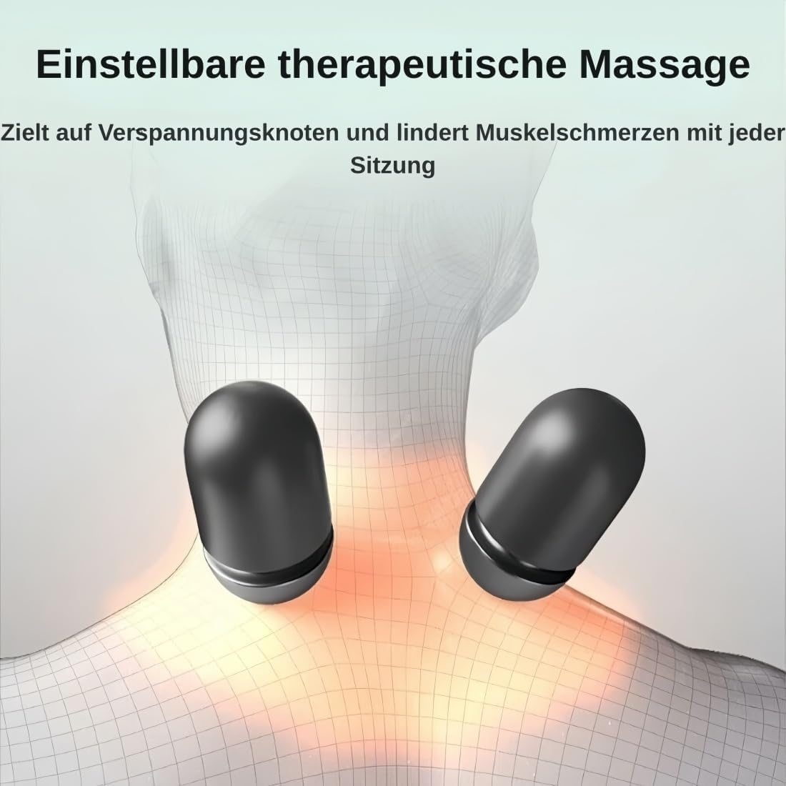 Zwei Massageköpfe auf einem stilisierten Hals mit Wärmeeffekt.