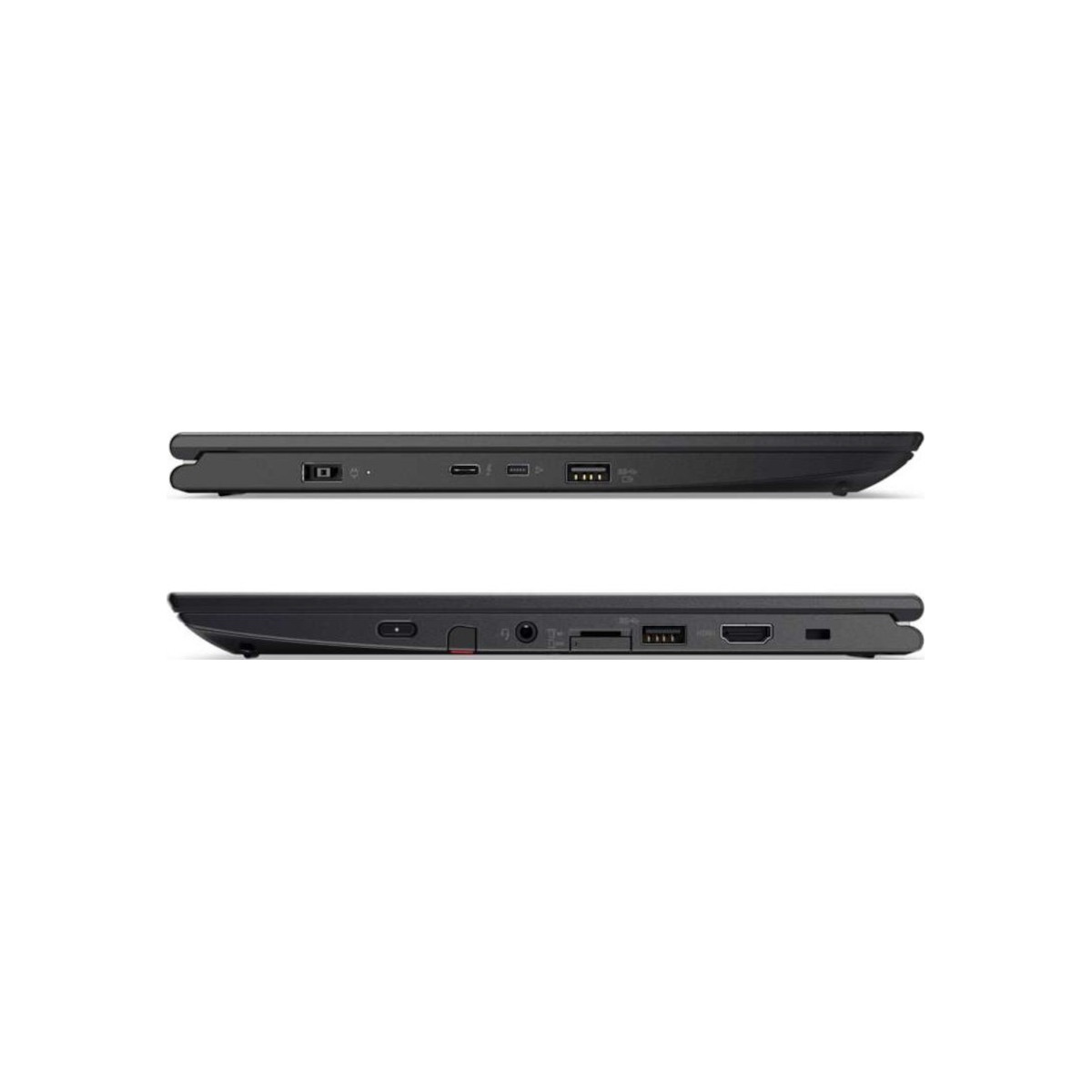 Schwarzer Laptop von der Seite mit Anschlüssen: USB, HDMI, SD-Kartenleser.